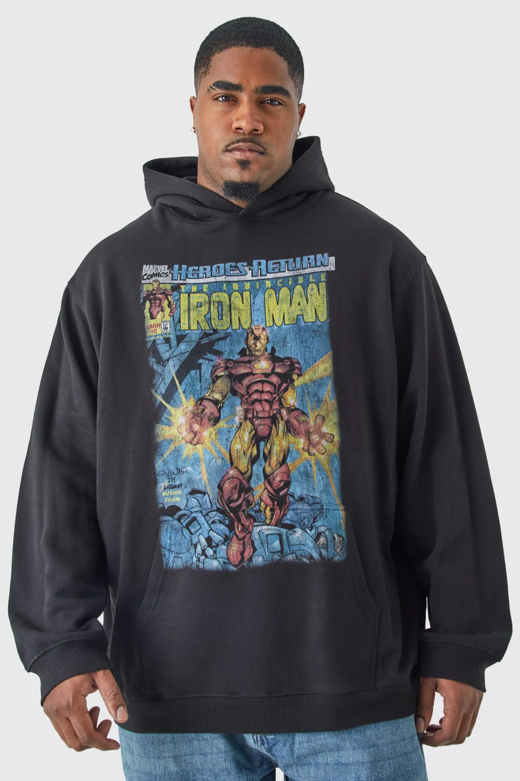 Plus Iron Man Comic Oversized Hoodie | BoohooMAN UK