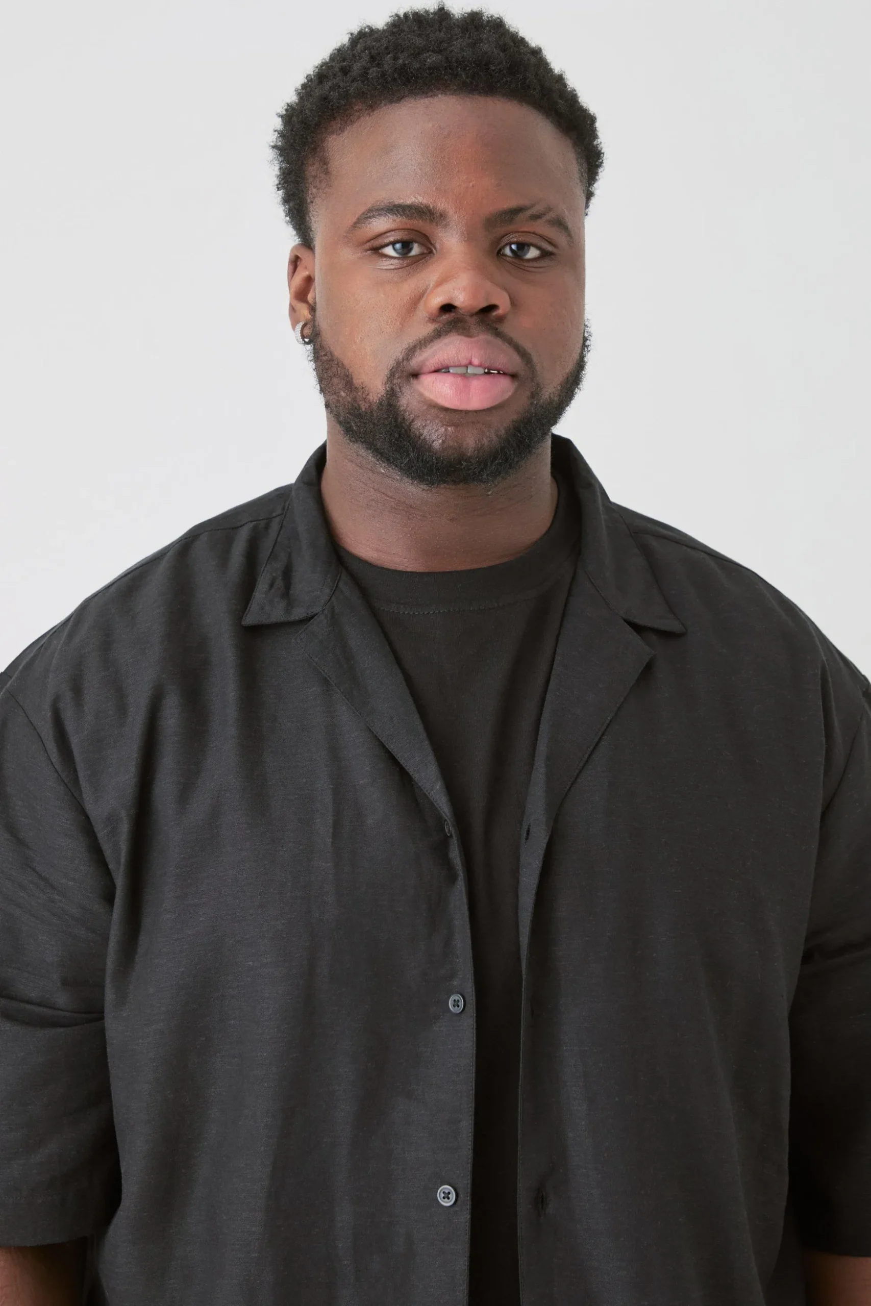Plus Linen Drop Revere Shirt In Black | BoohooMAN UK