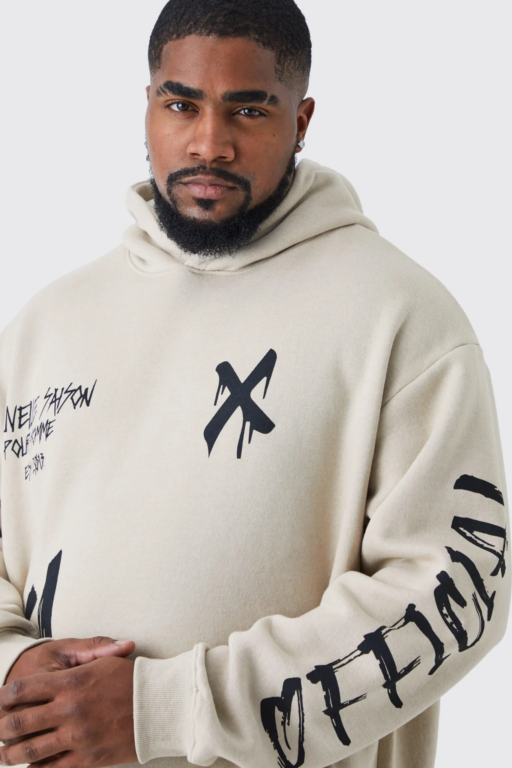 Plus Loose Fit Graffiti Hoodie | BoohooMAN UK