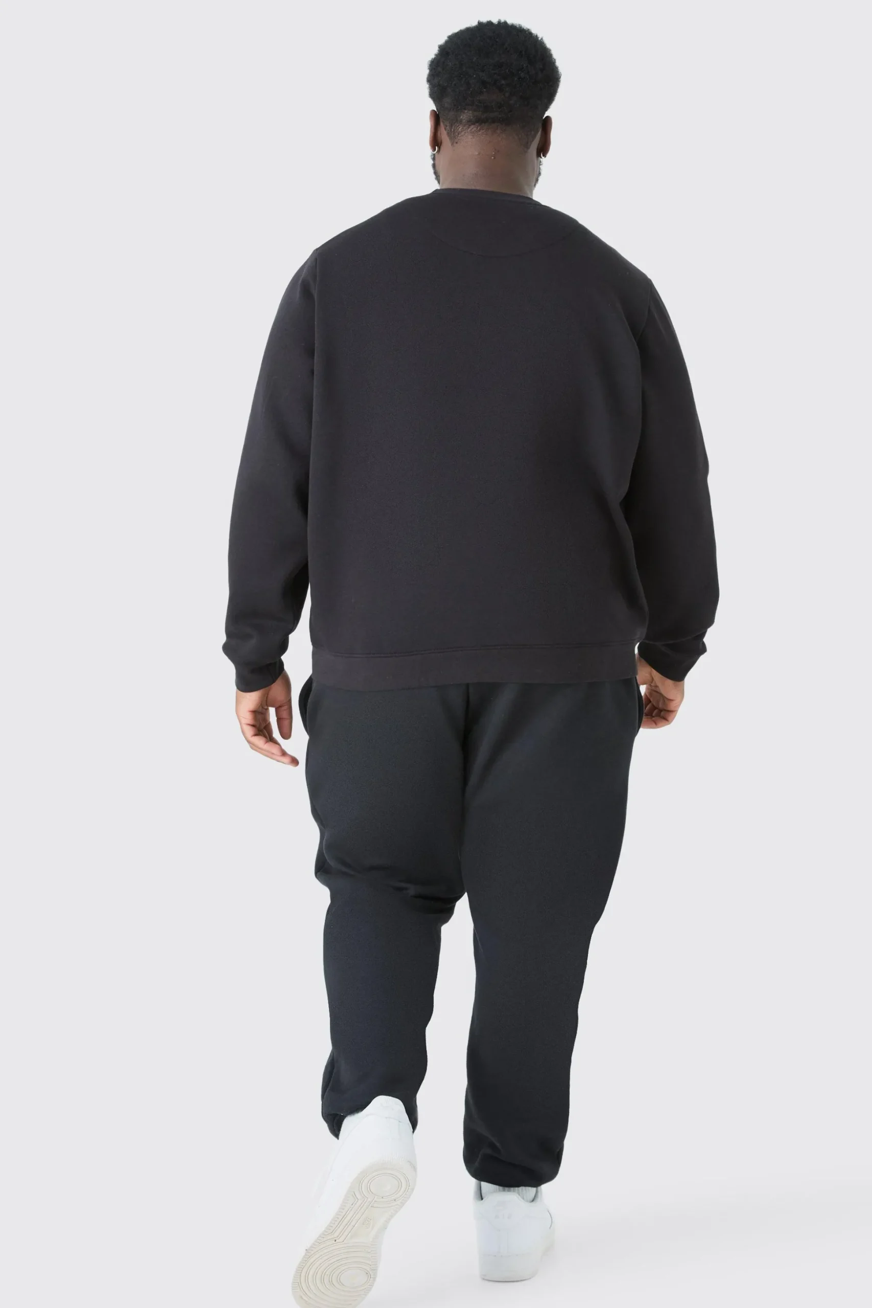 Plus Man Dash Crew Neck Sweatshirt In Black | BoohooMAN UK