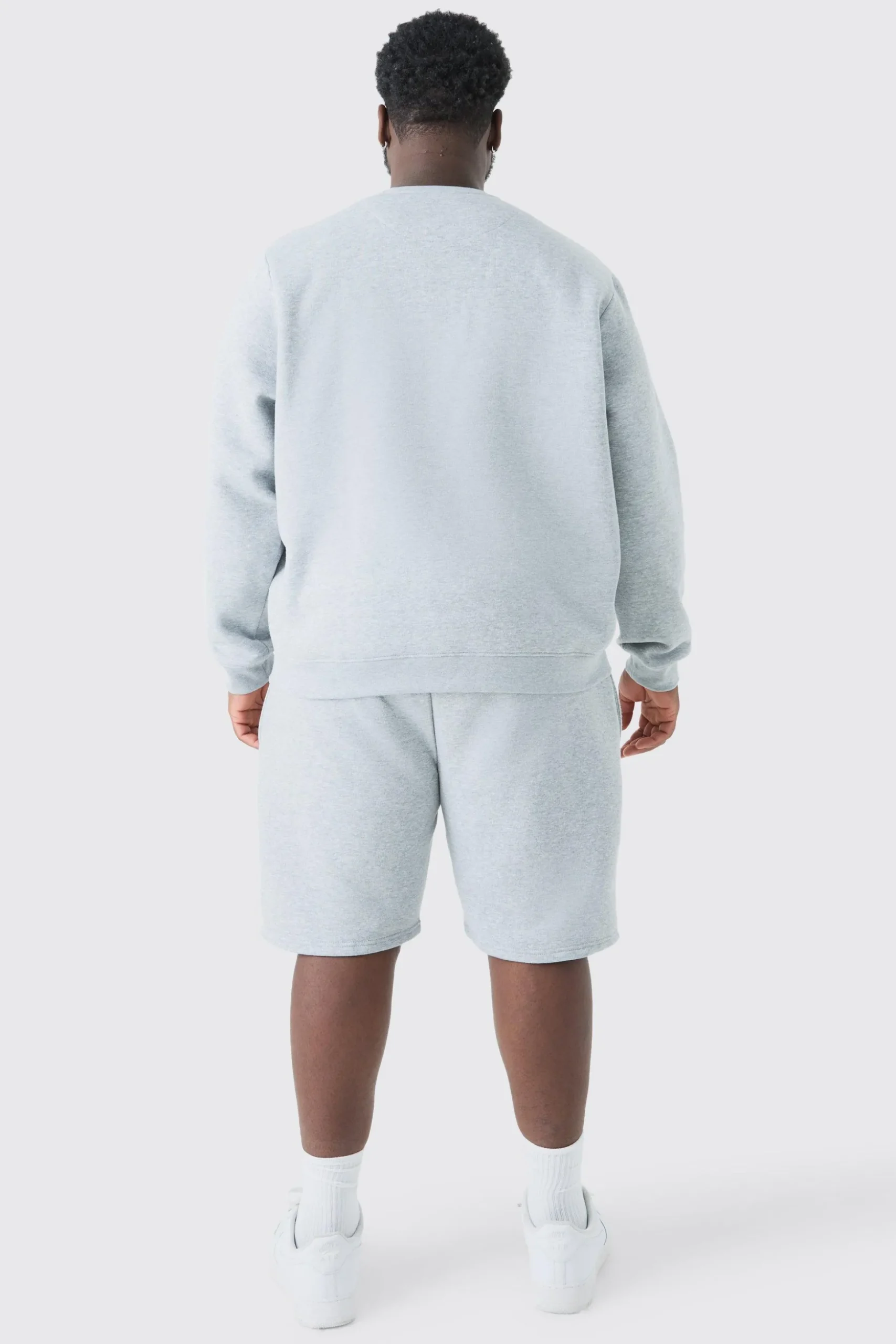 Plus Man Dash Crew Neck Sweatshirt In Grey Marl | BoohooMAN UK