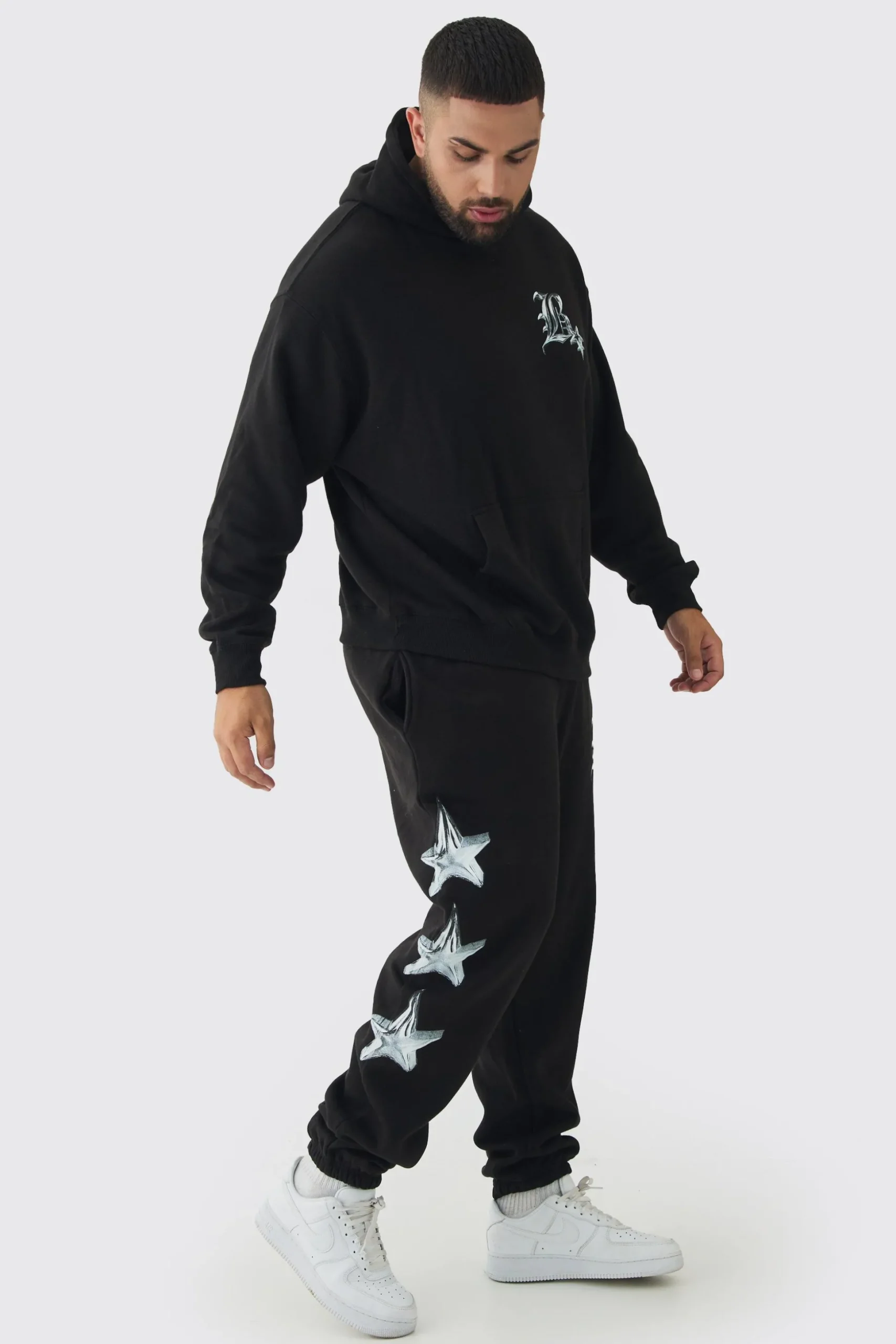 Plus Metallic Y2K Graphic Tracksuit | BoohooMAN UK