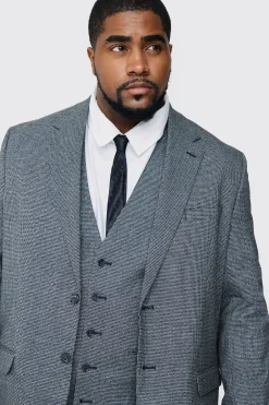 Plus Mini Dogtooth Single Breasted Regular Fit Suit Jacket | BoohooMAN UK
