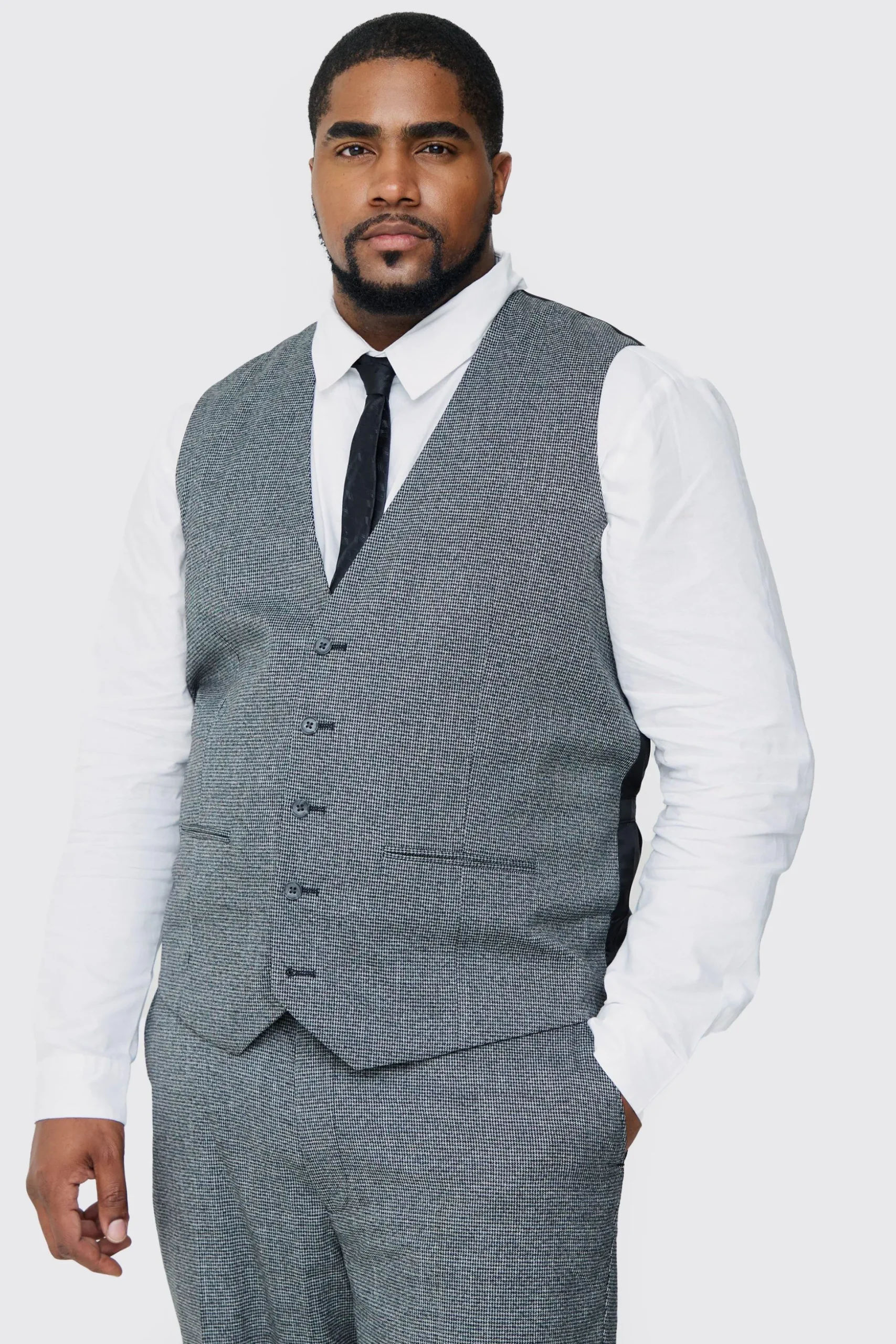 Plus Mini Dogtooth Waistcoat | BoohooMAN UK