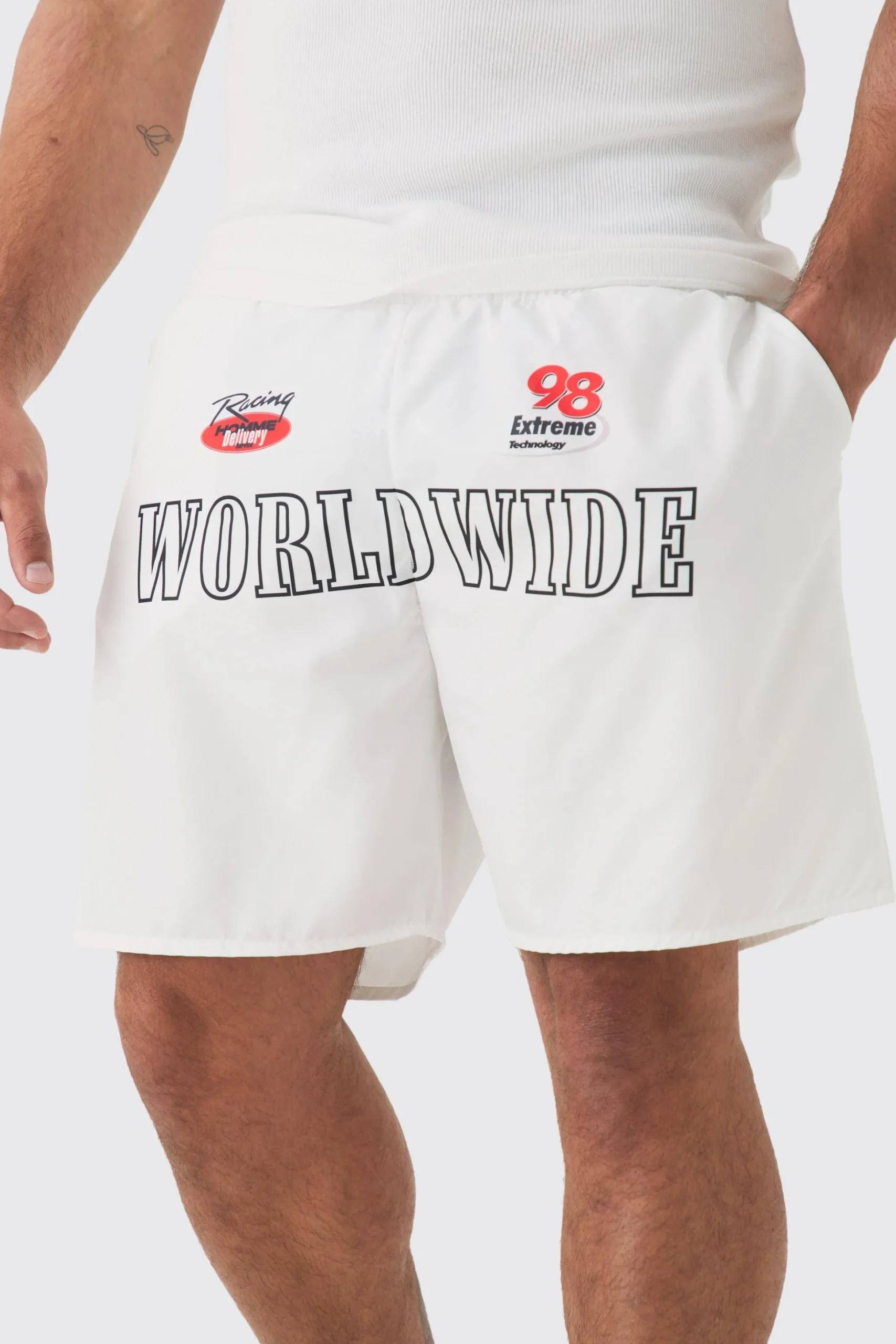 Plus Moto Printed Swim Shorts | BoohooMAN UK