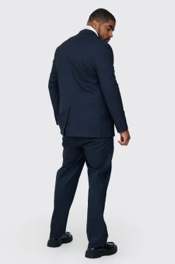 Plus Navy Pinstripe Single Breasted Regular Fit Suit Jacket | BoohooMAN UK