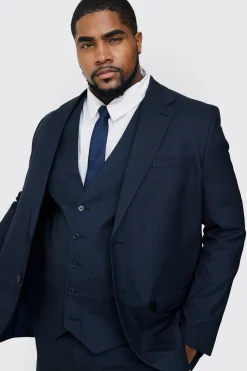 Plus Navy Pinstripe Single Breasted Regular Fit Suit Jacket | BoohooMAN UK