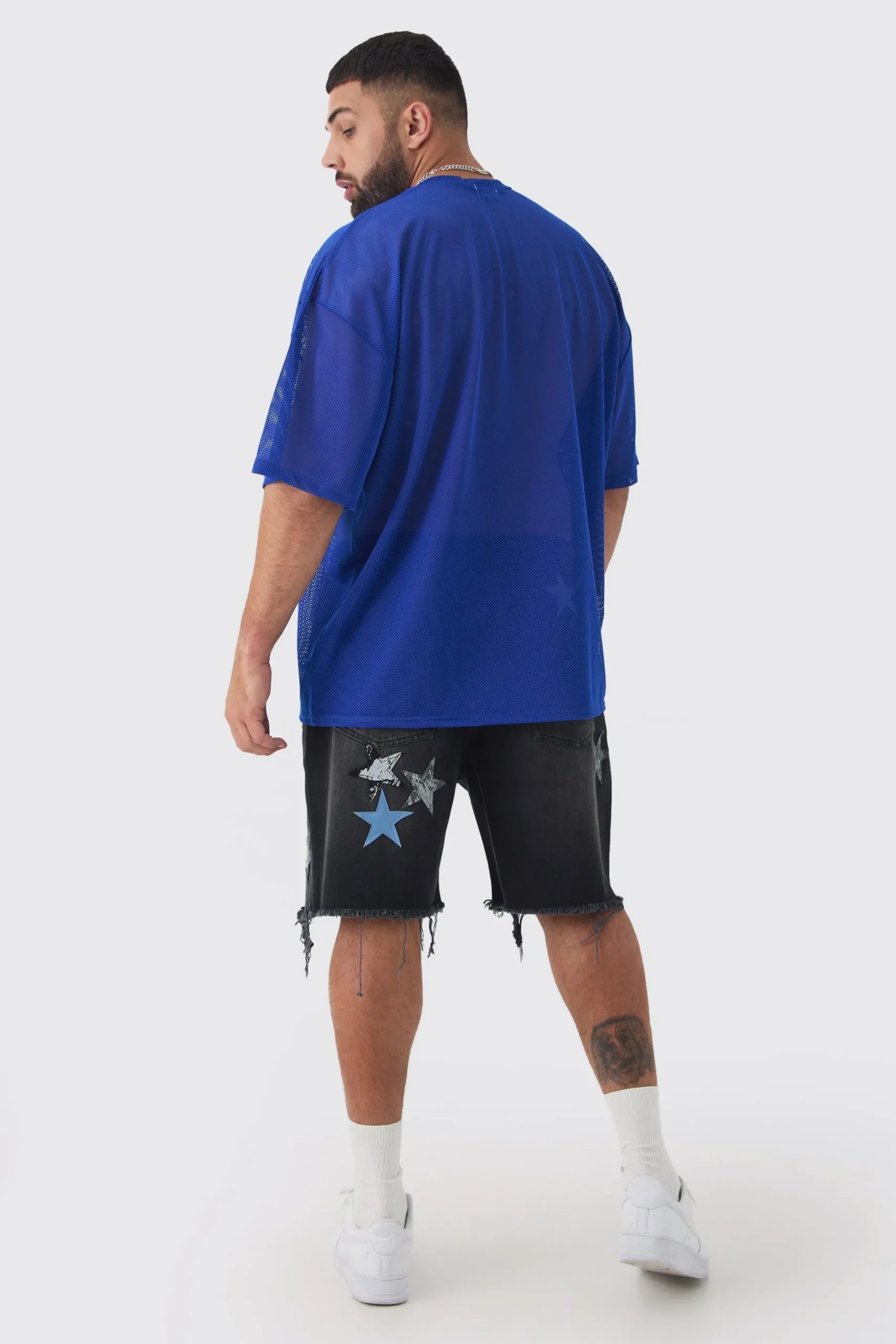 Plus New York Printed Mesh Varsity T-shirt In Blue | BoohooMAN UK