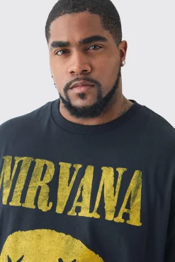 Plus Nirvana Smiley License Print T-shirt | BoohooMAN UK