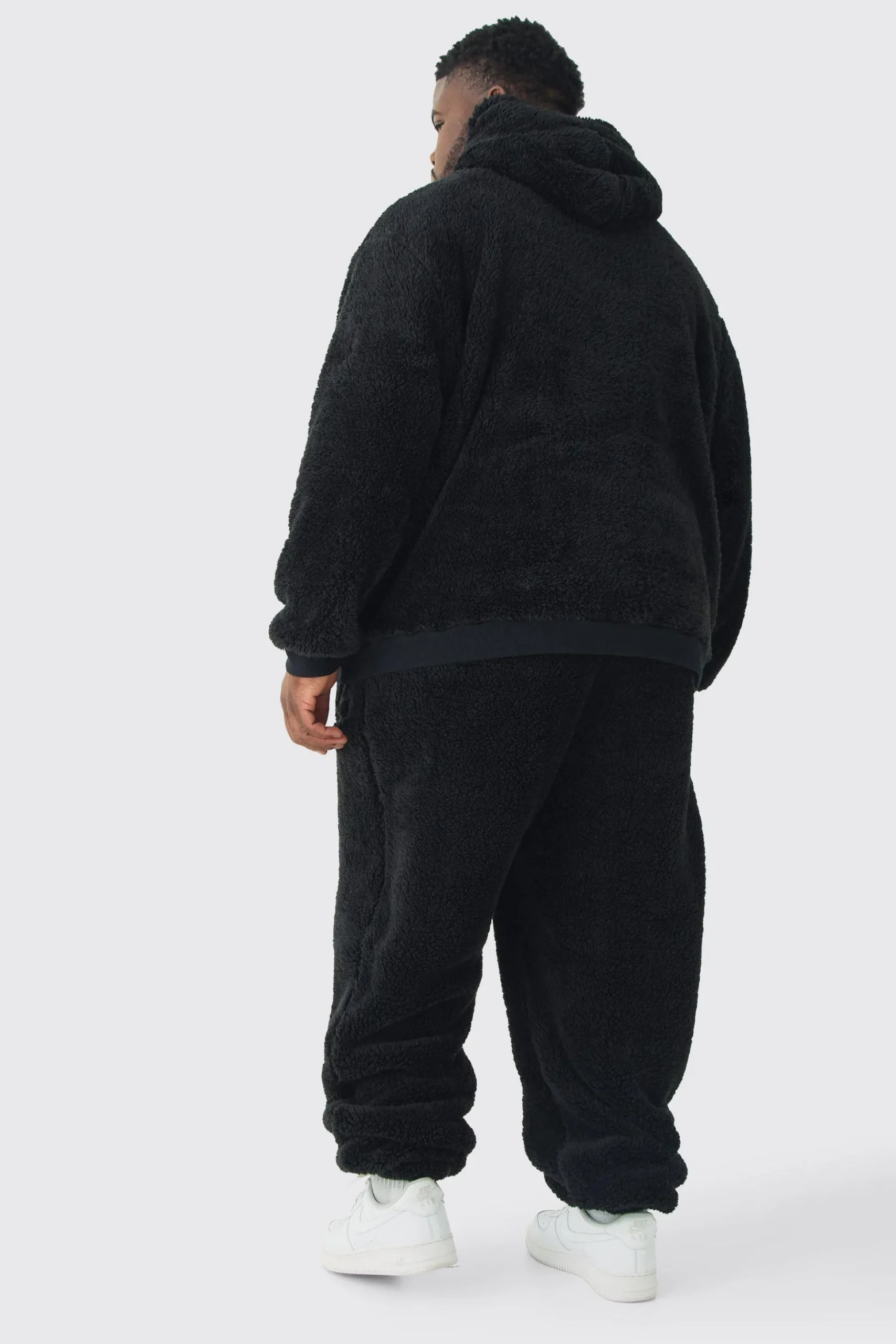 Plus Oversized Borg Embroidered Hooded Tracksuit | BoohooMAN UK