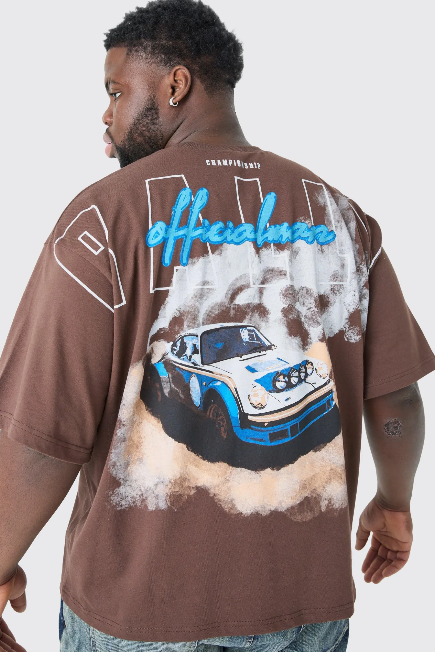 Plus Oversized Boxy Rally Graphic T-shirt | BoohooMAN UK