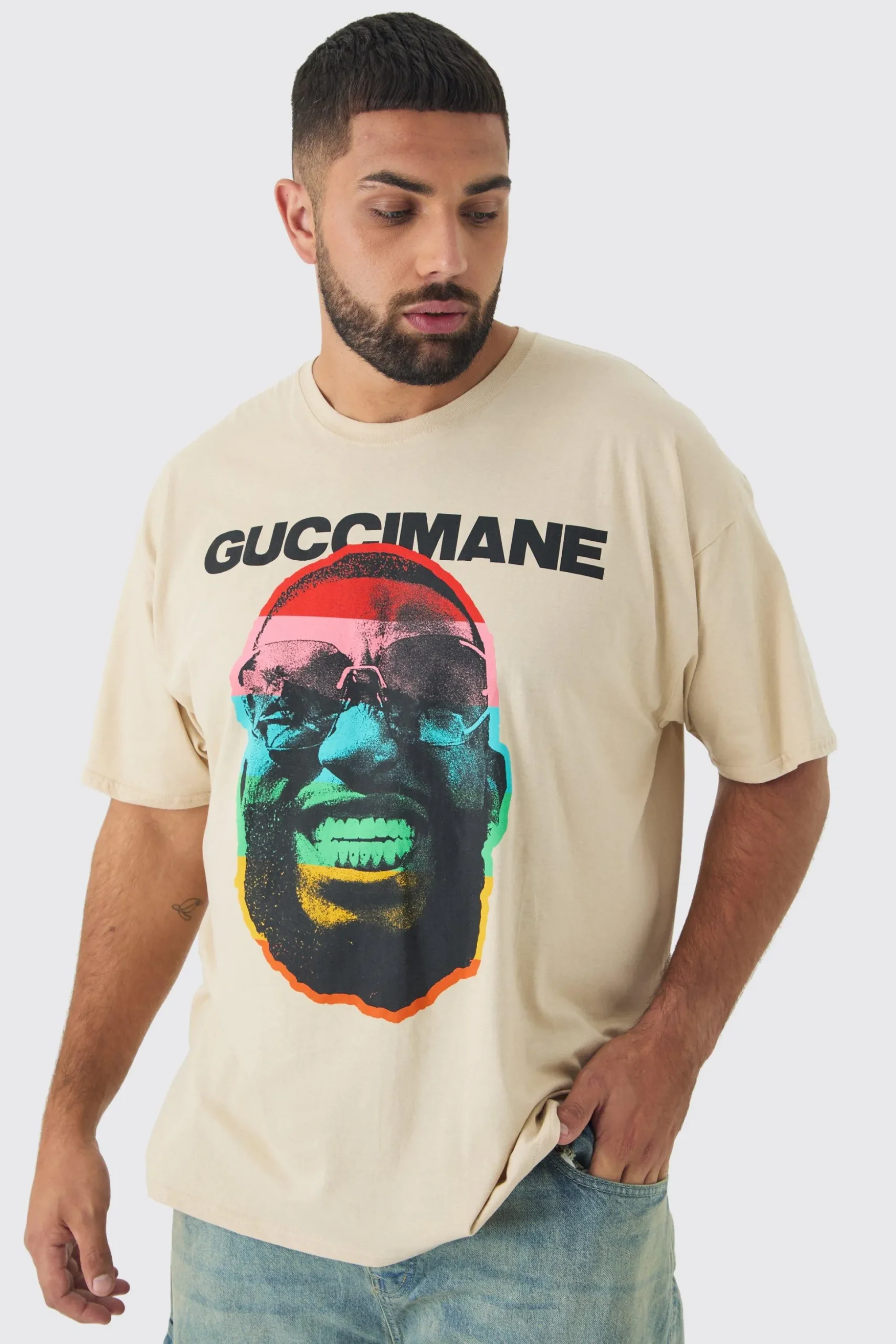 Plus Oversized G Mane License Print T-Shirt | BoohooMAN UK