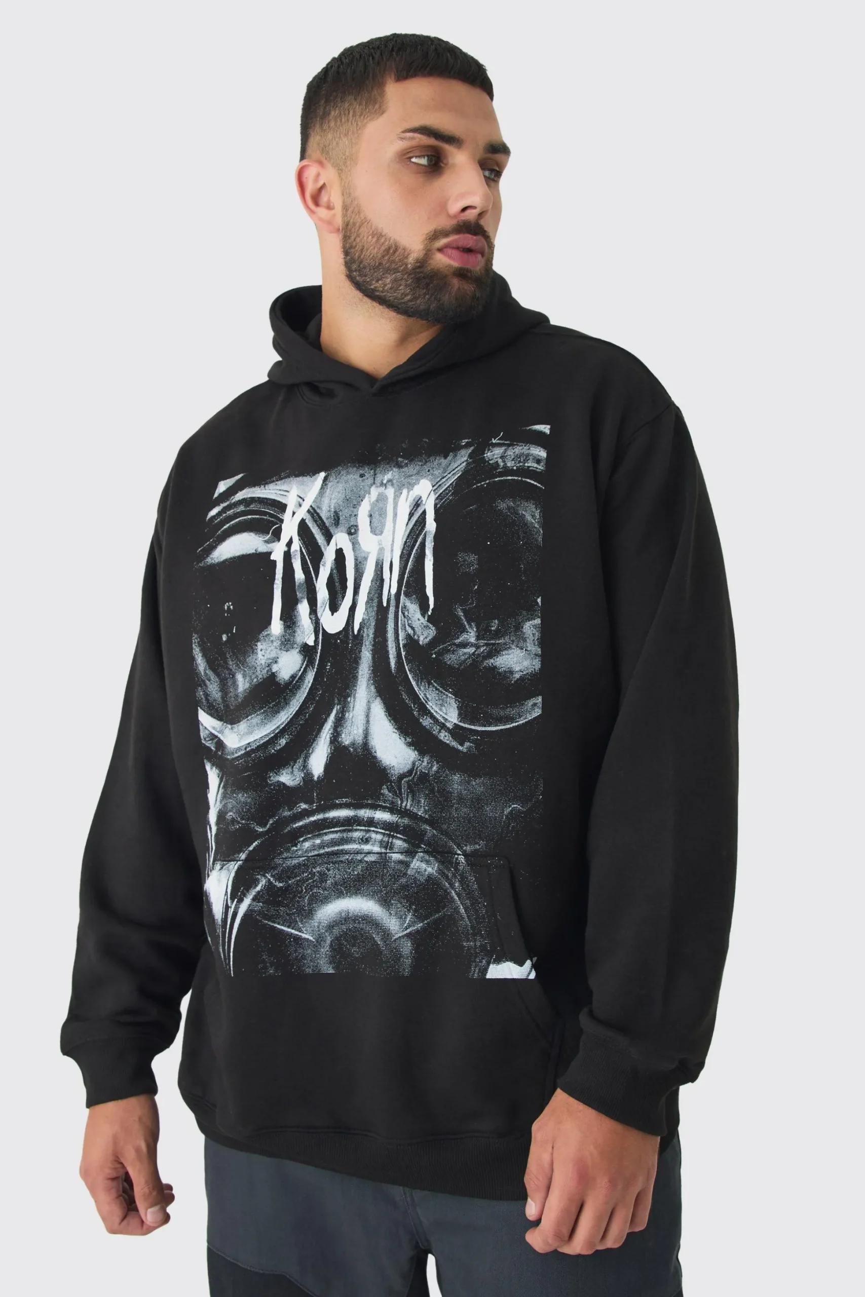 Plus Oversized Korn License Hoodie | BoohooMAN UK