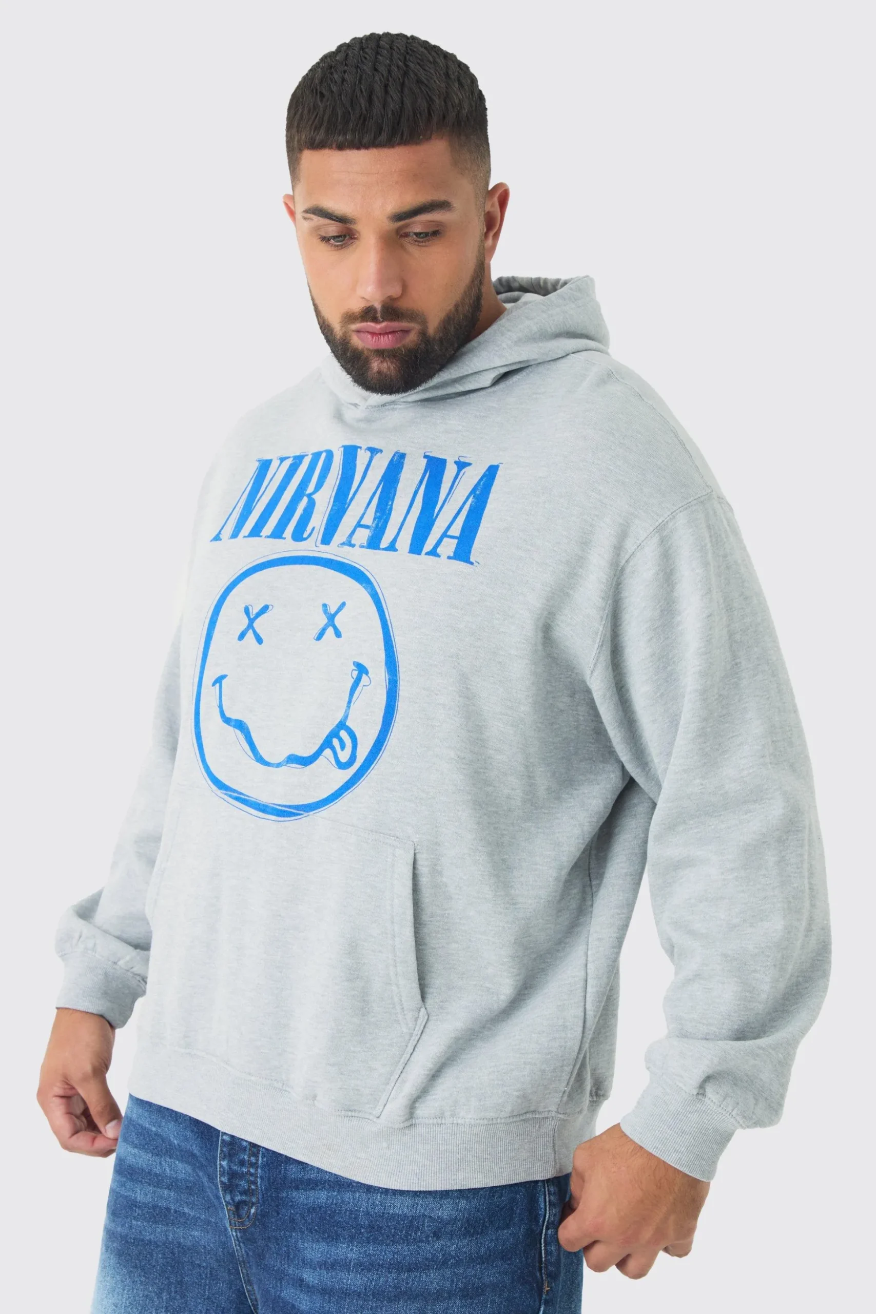 Plus Oversized Nirvana Face License Print Hoodie | BoohooMAN UK