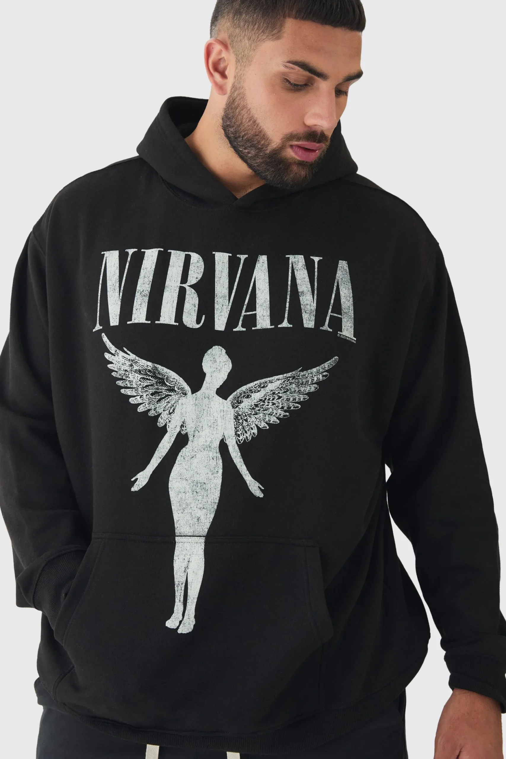 Plus Oversized Nirvana License Tour Date License Hoodie | BoohooMAN UK