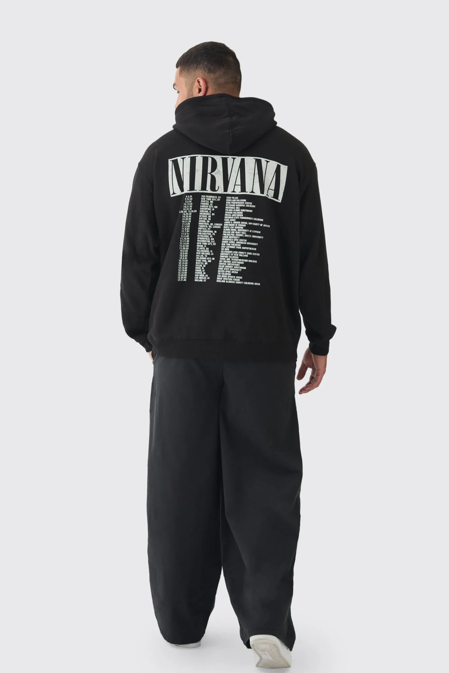 Plus Oversized Nirvana License Tour Date License Hoodie | BoohooMAN UK
