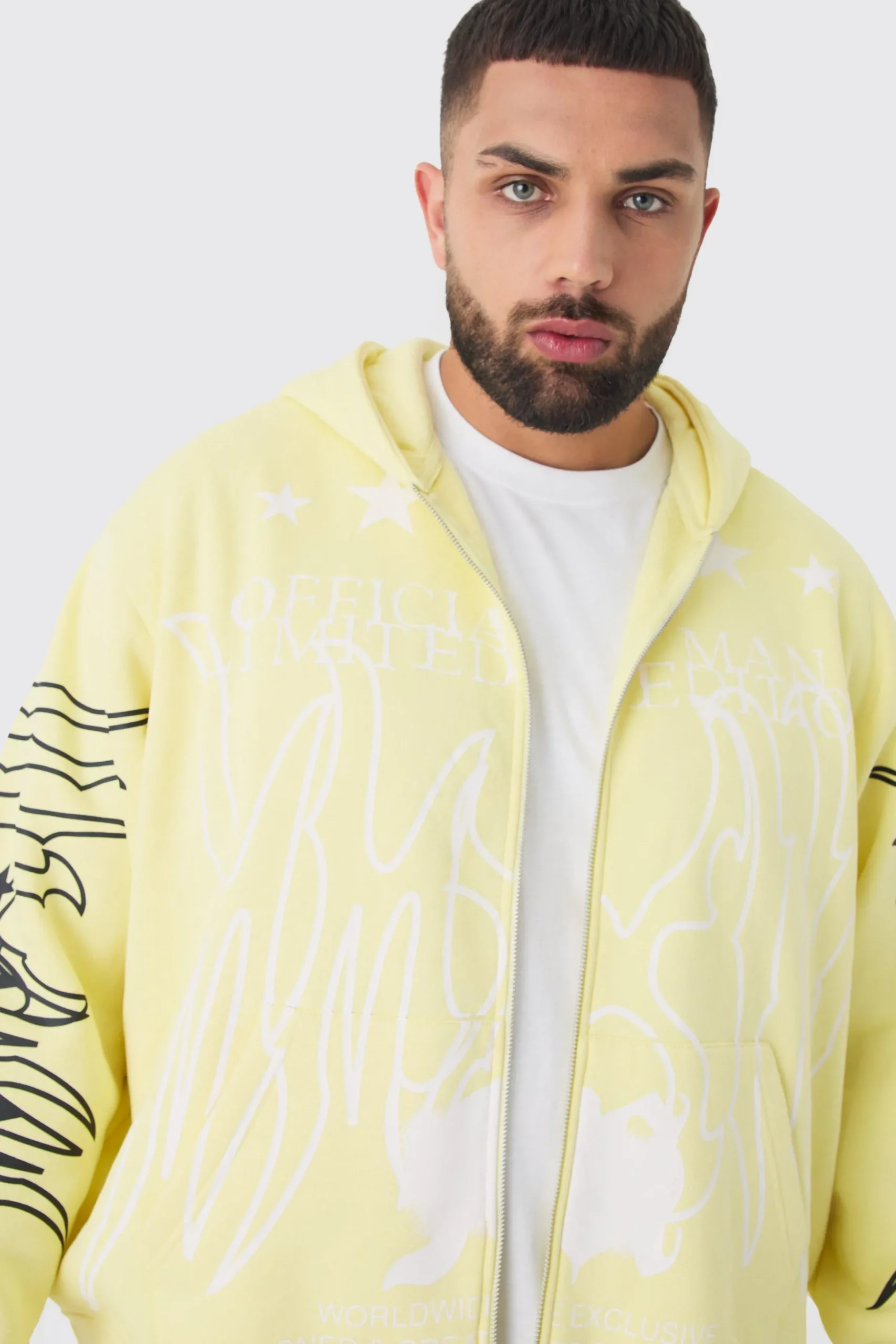 Plus Oversized Official Man Print Hoodie | BoohooMAN UK