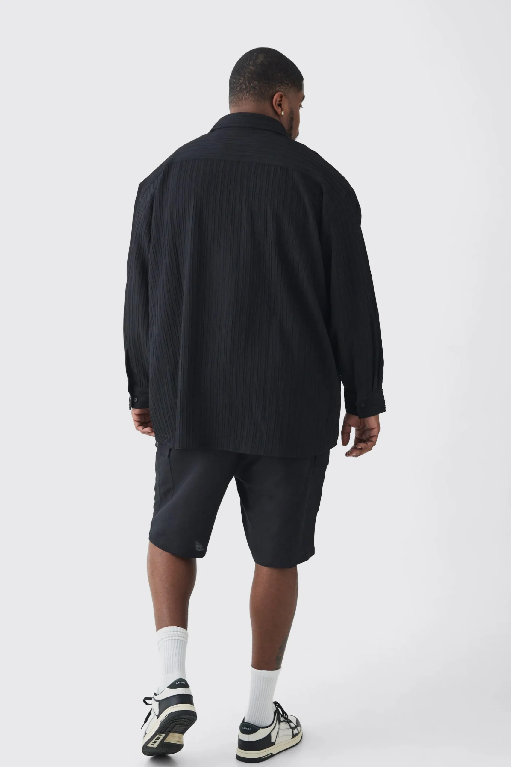 Plus Oversized Pleated Crinkle Shirt | BoohooMAN UK