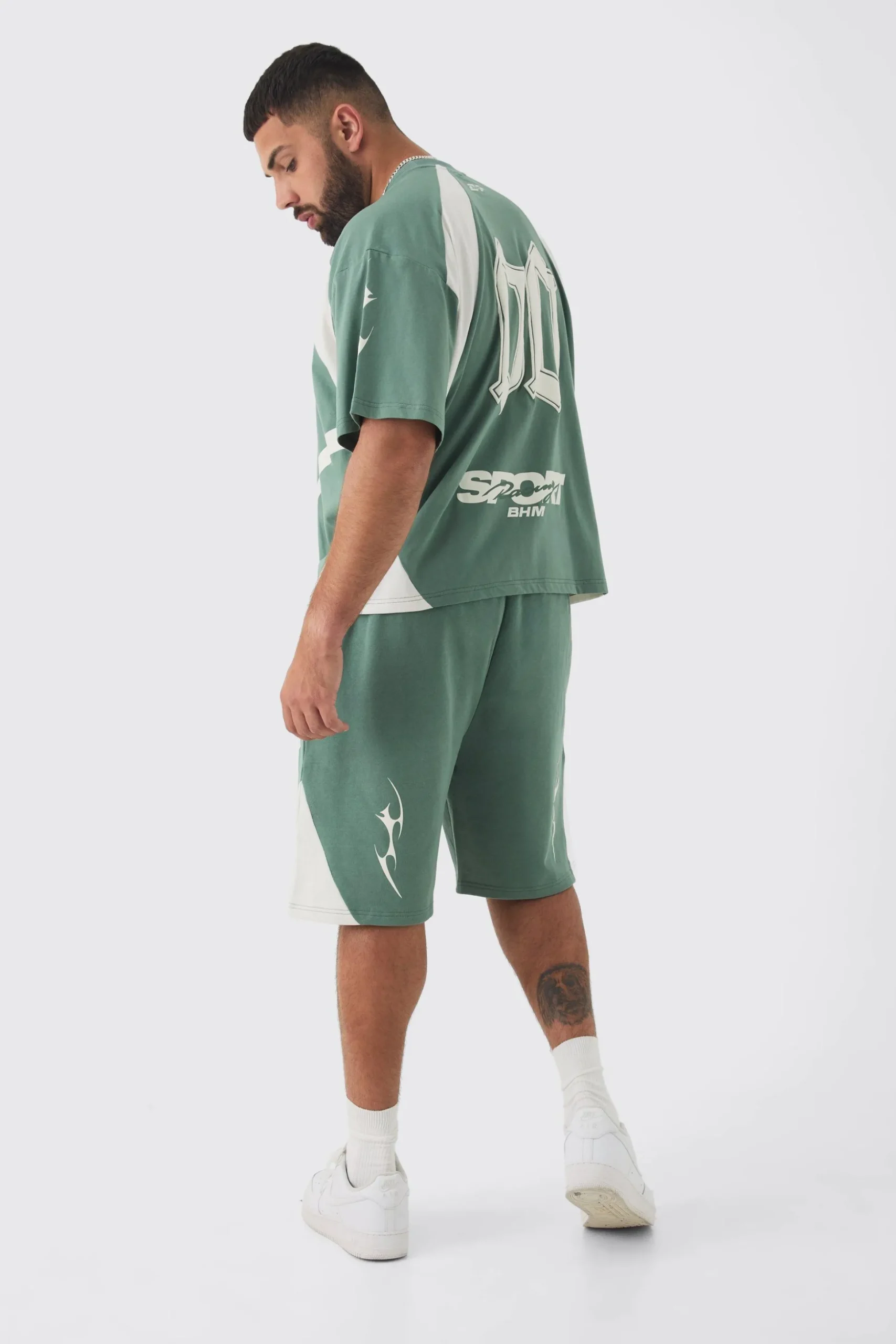 Plus Oversized Puff Print Moto Mid Length Shorts | BoohooMAN UK