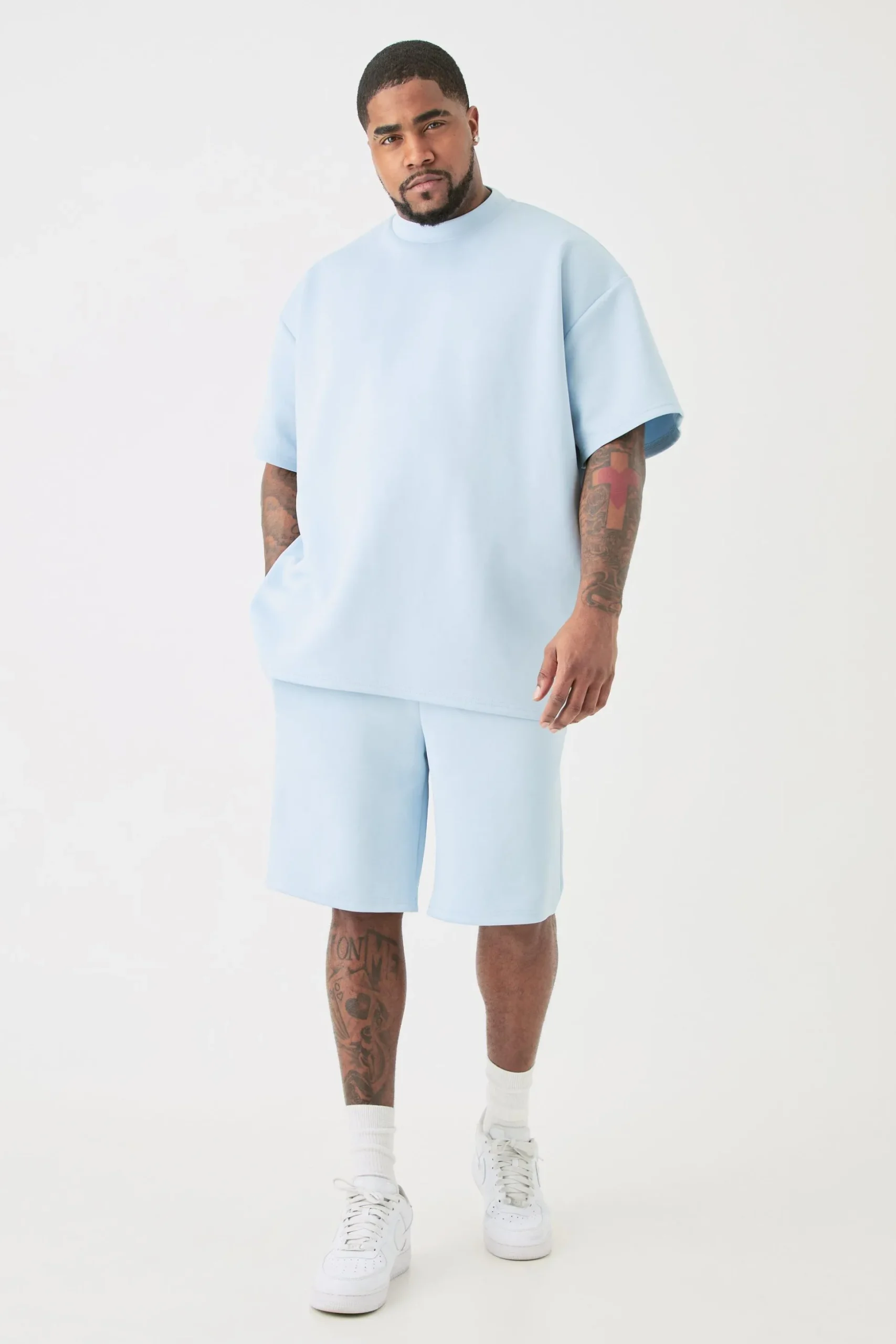 Plus Oversized Scuba T-shirt & Relaxed Short Set | BoohooMAN UK