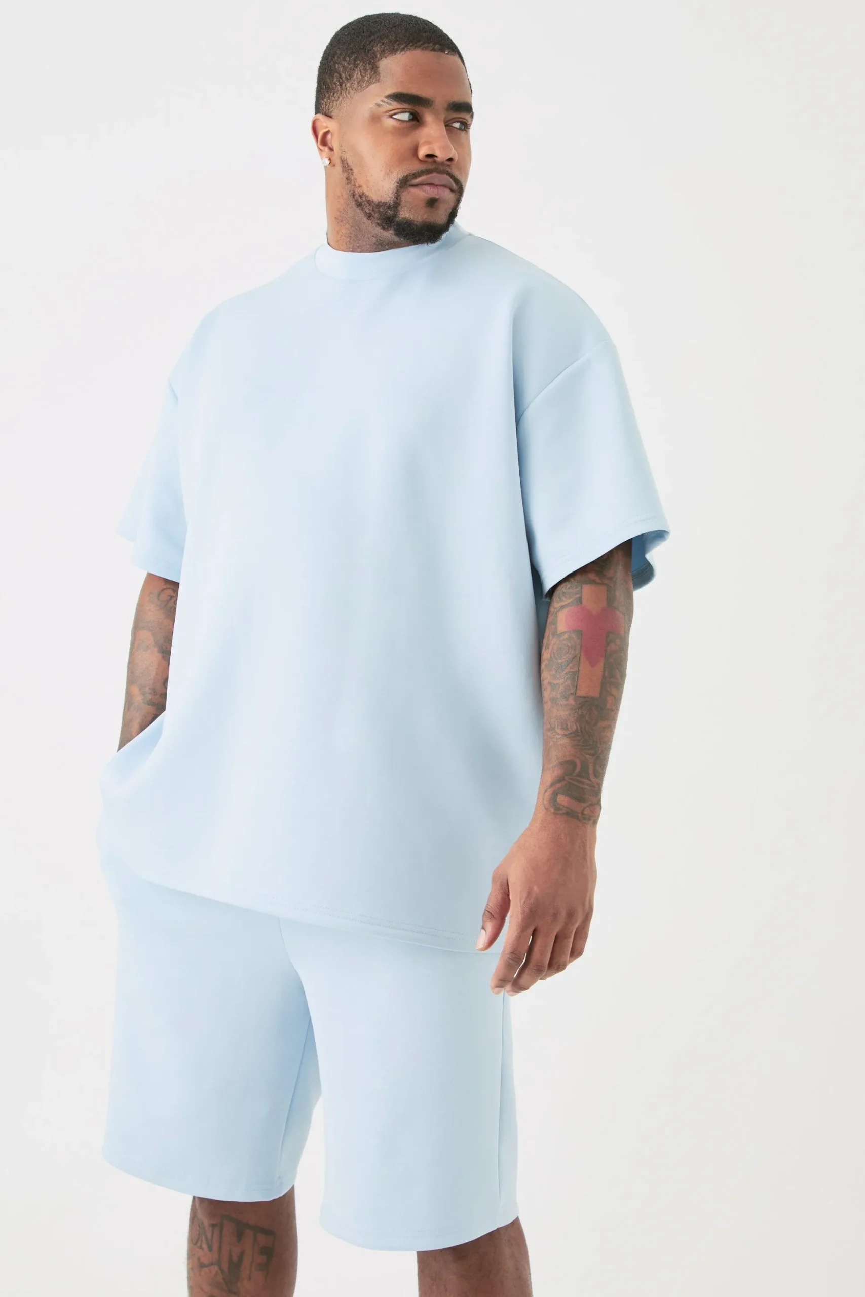 Plus Oversized Scuba T-shirt & Relaxed Short Set | BoohooMAN UK