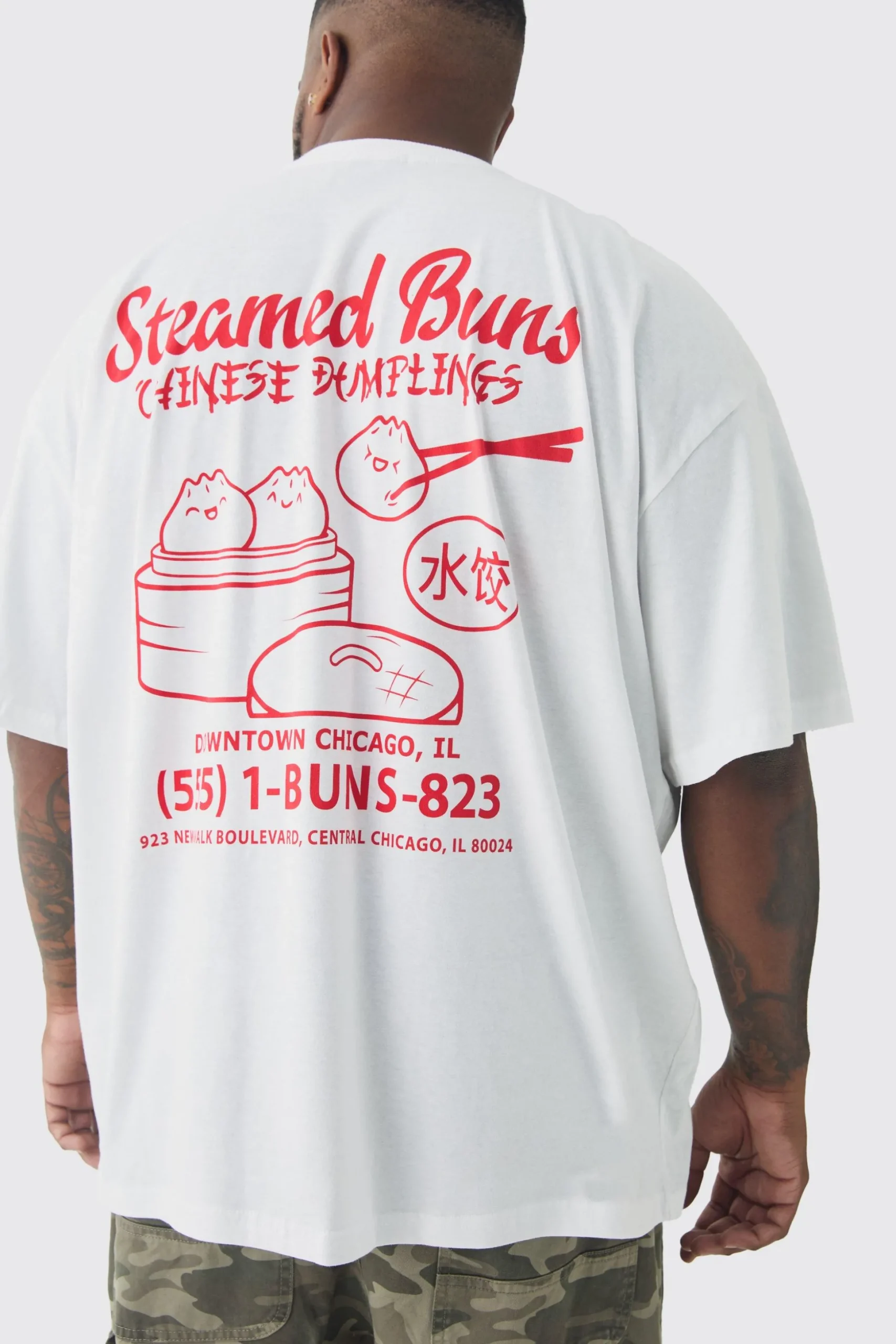 Plus Oversized Steamed Dumplings Graphic T-Shirt | BoohooMAN UK