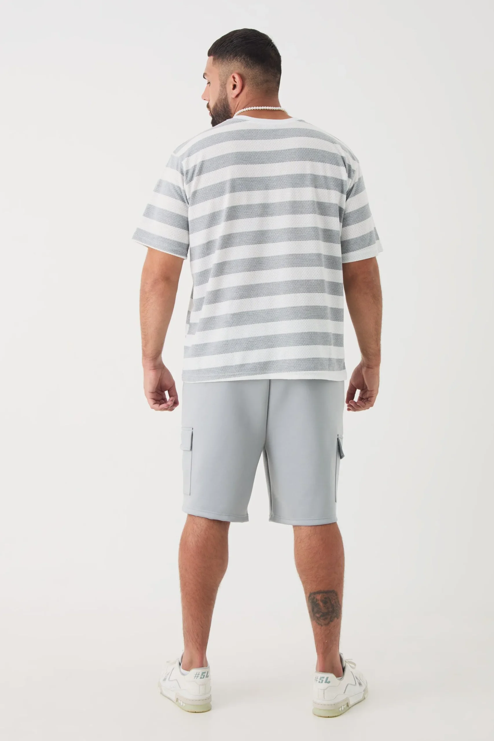 Plus Oversized Textured Stripe T-shirt | BoohooMAN UK
