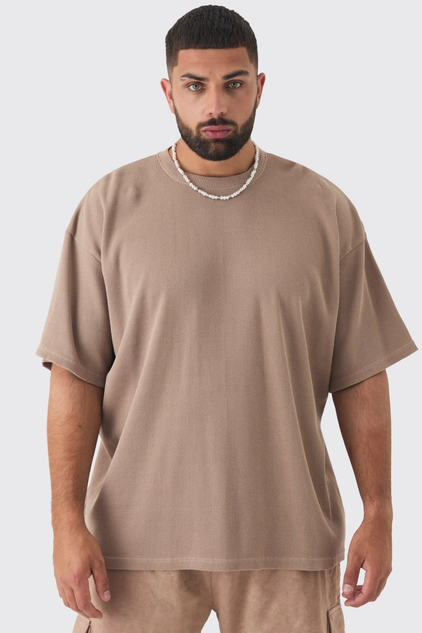 Plus Oversized Waffle T-shirt | BoohooMAN UK