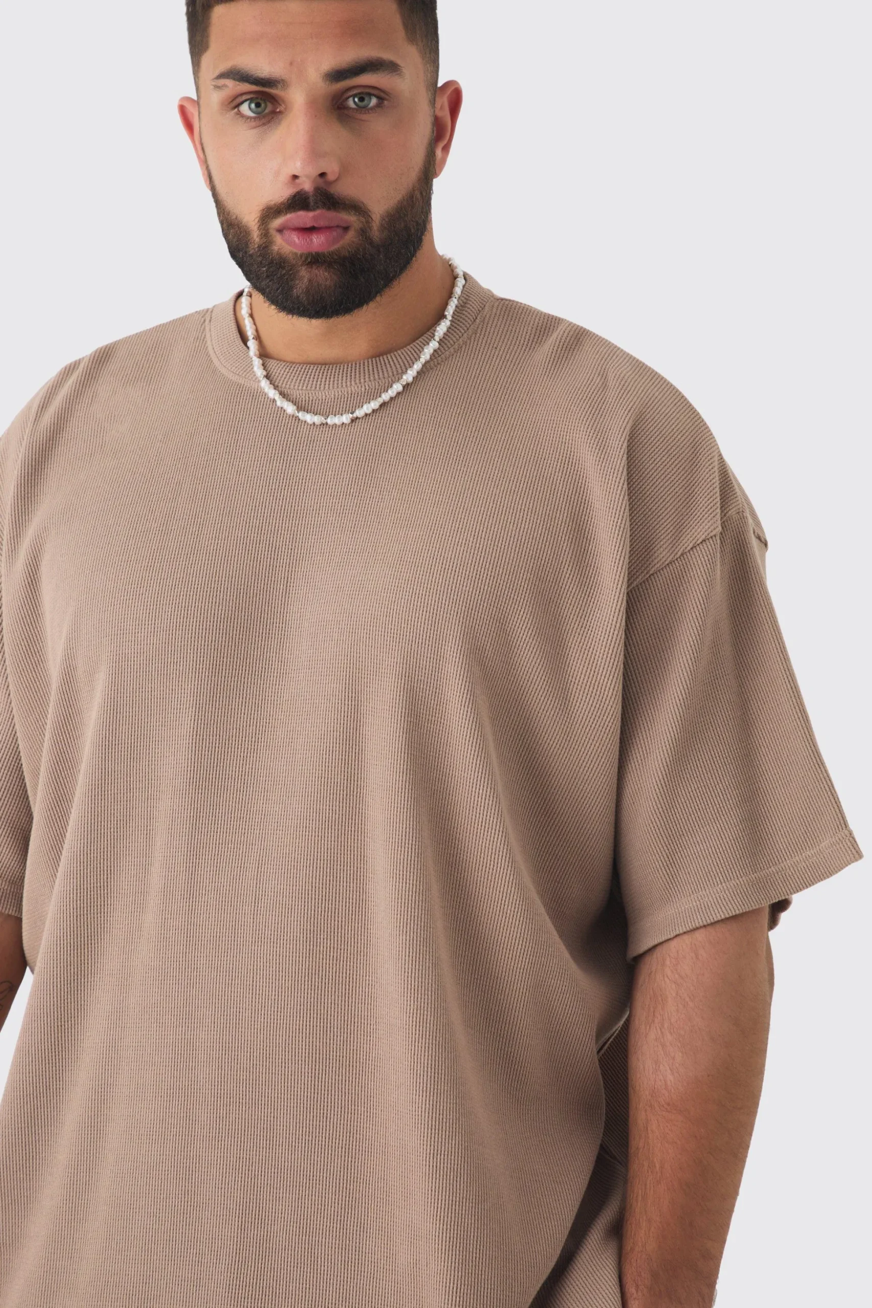 Plus Oversized Waffle T-shirt | BoohooMAN UK