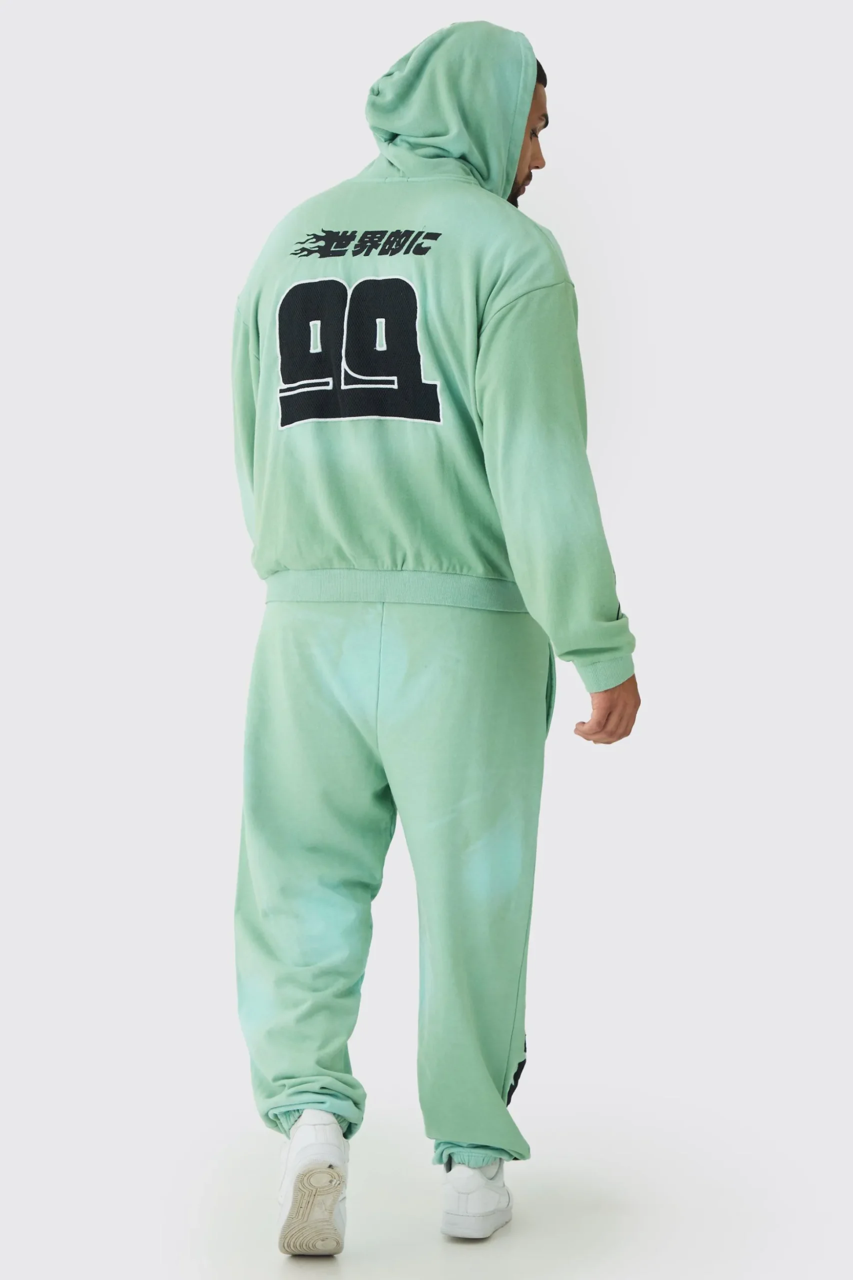 Plus Oversized Zip Thru Heavy Washed Applique Hoodie | BoohooMAN UK