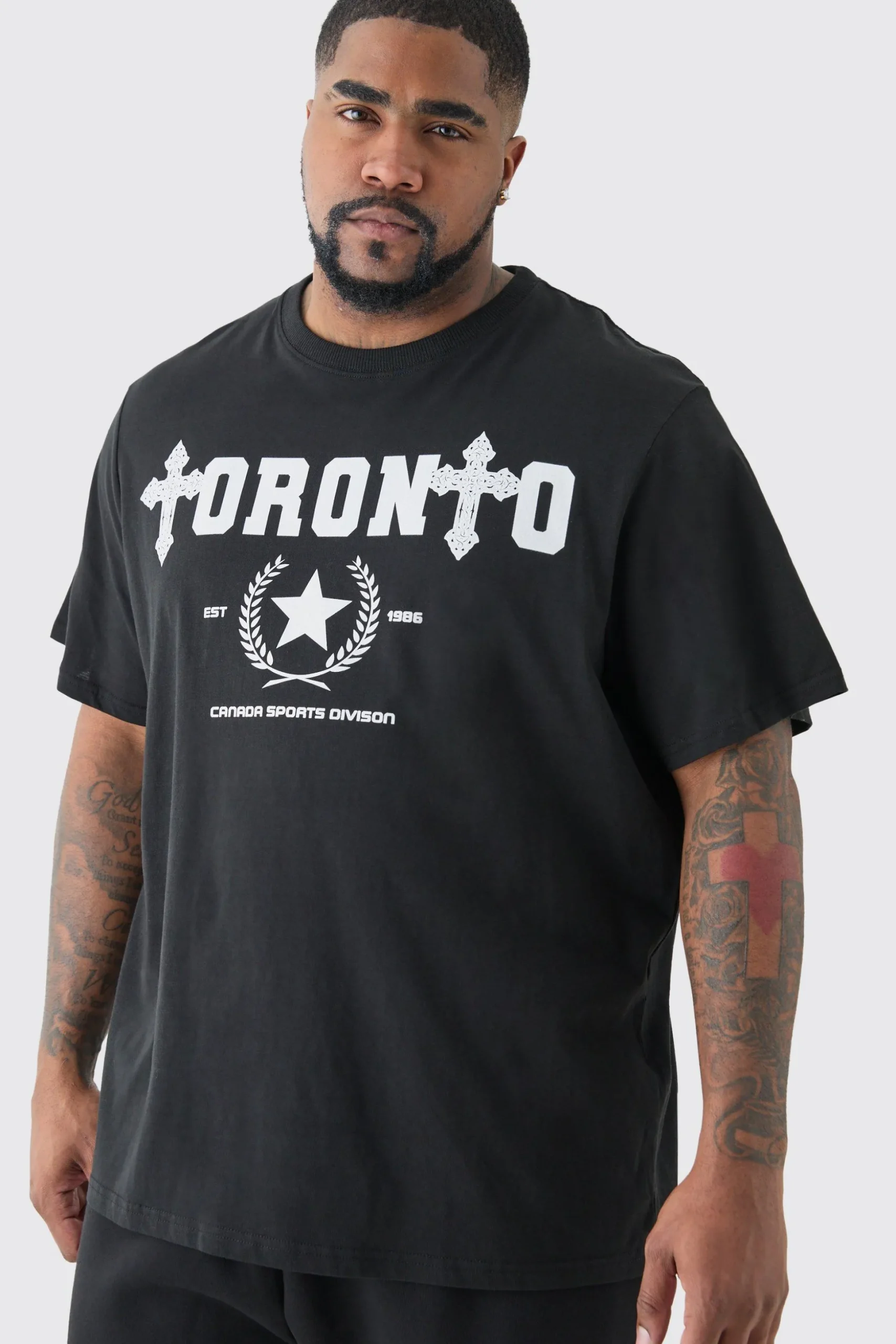 Plus Paris Toronto Print T-shirt | BoohooMAN UK