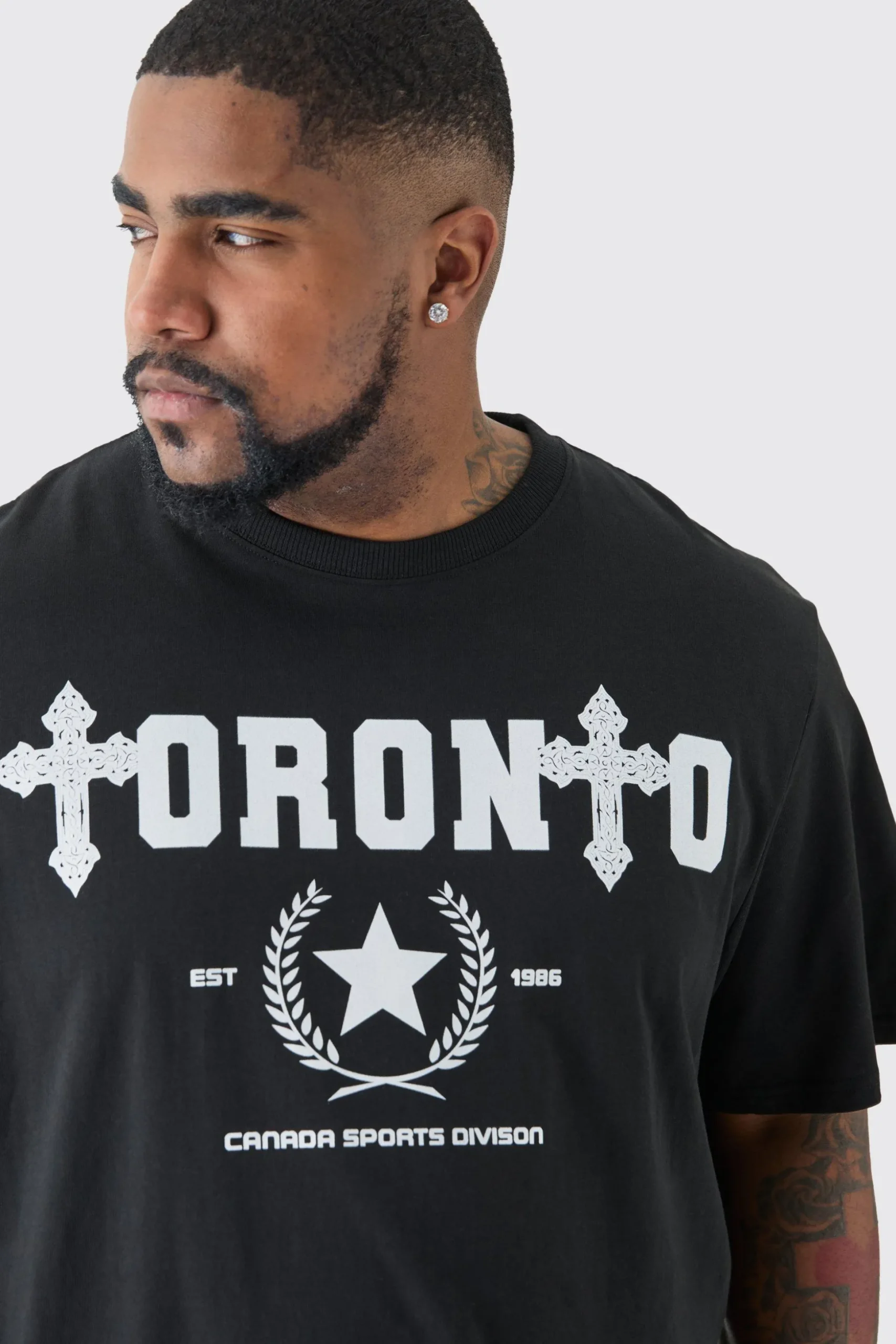 Plus Paris Toronto Print T-shirt | BoohooMAN UK