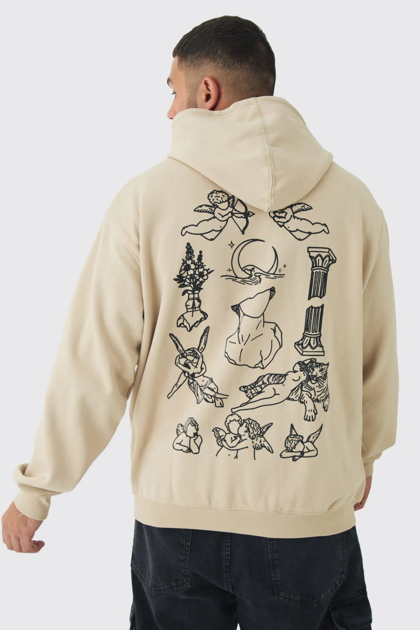 Plus Patchwork Tattoo Print Oversized Hoodie | BoohooMAN UK