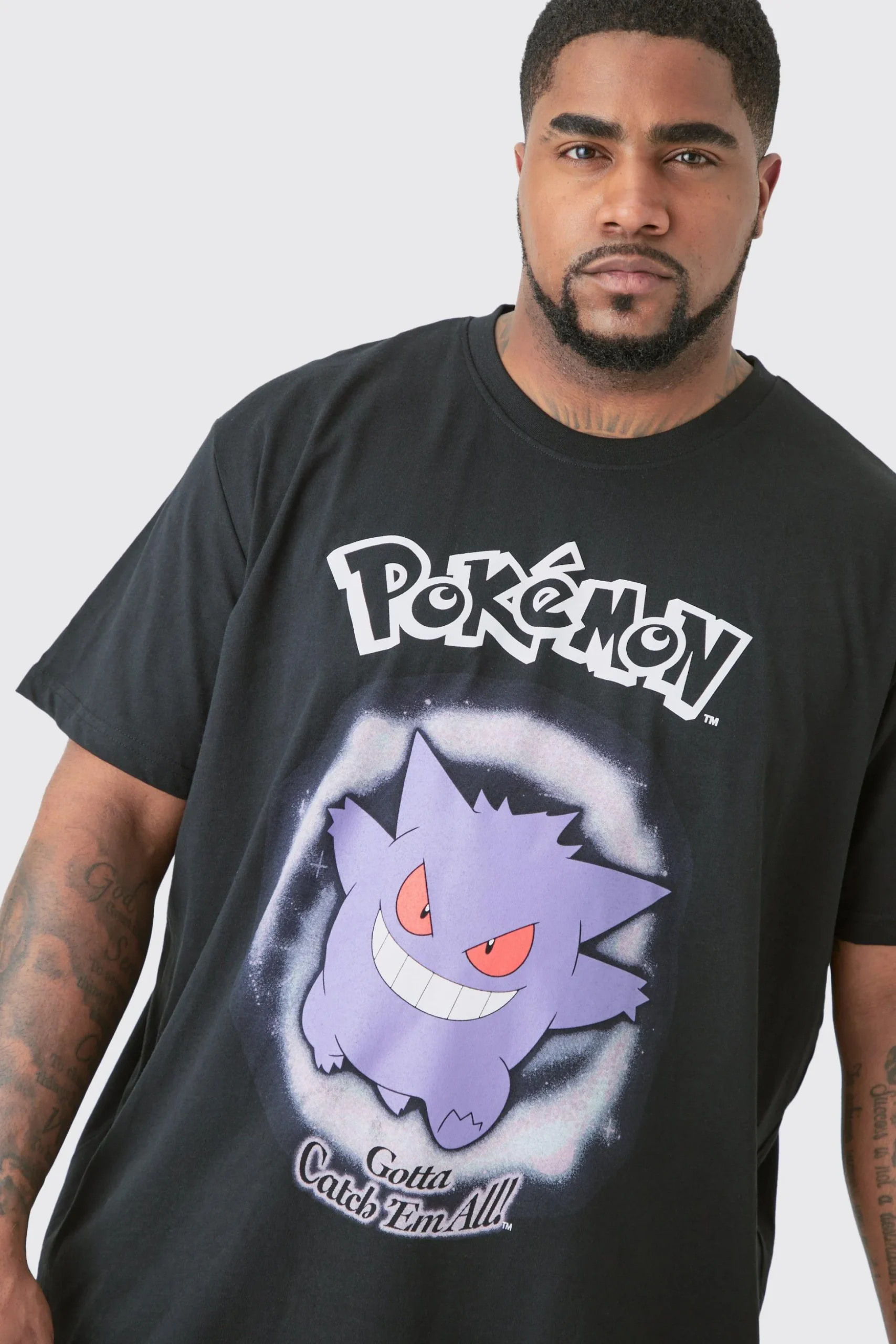 Plus Pokemon Gengar Printed Licensed T-shirt In Black | BoohooMAN UK