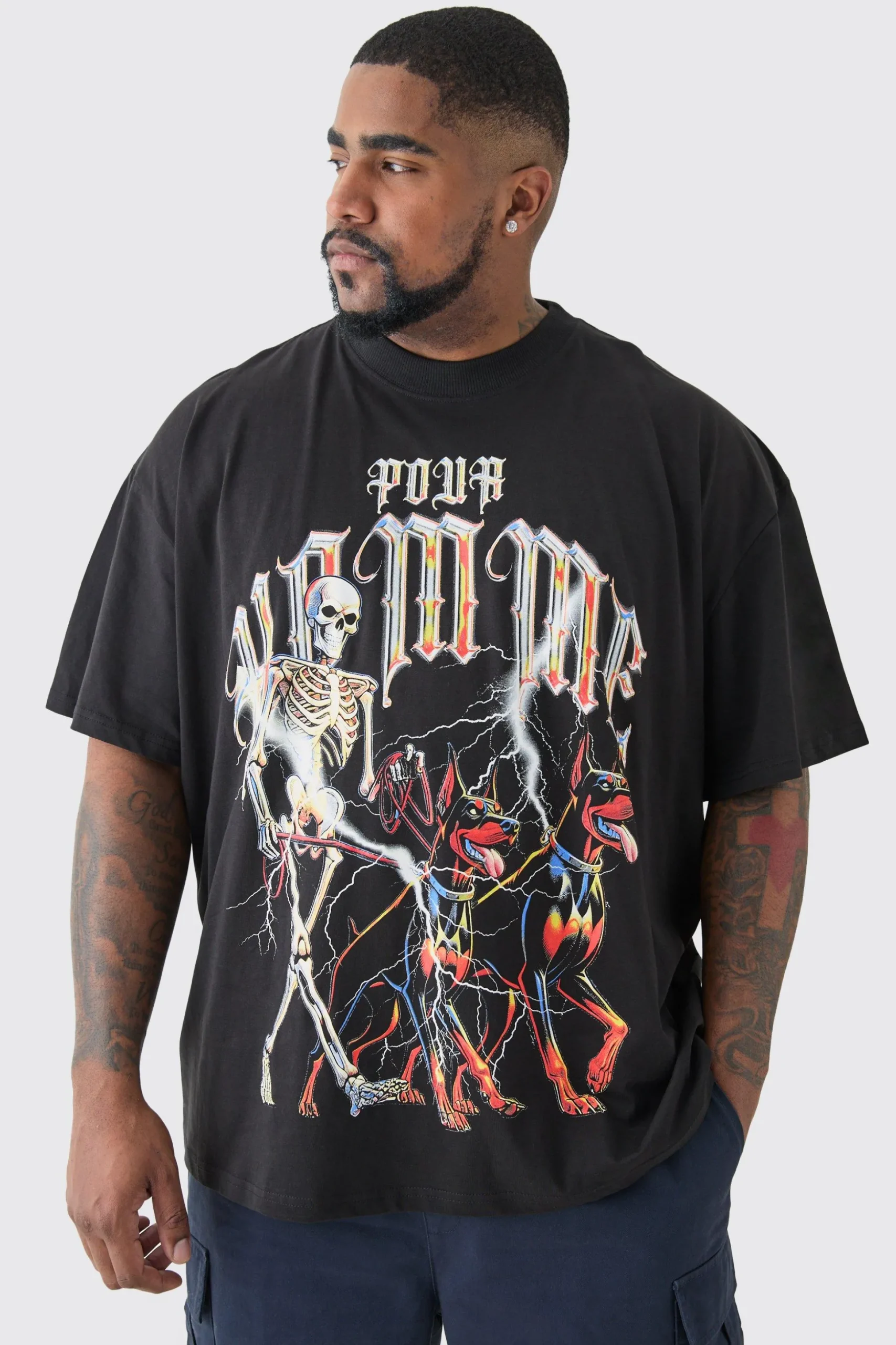 Plus Pour Homme Dog Skeleton T-shirt In Black | BoohooMAN UK