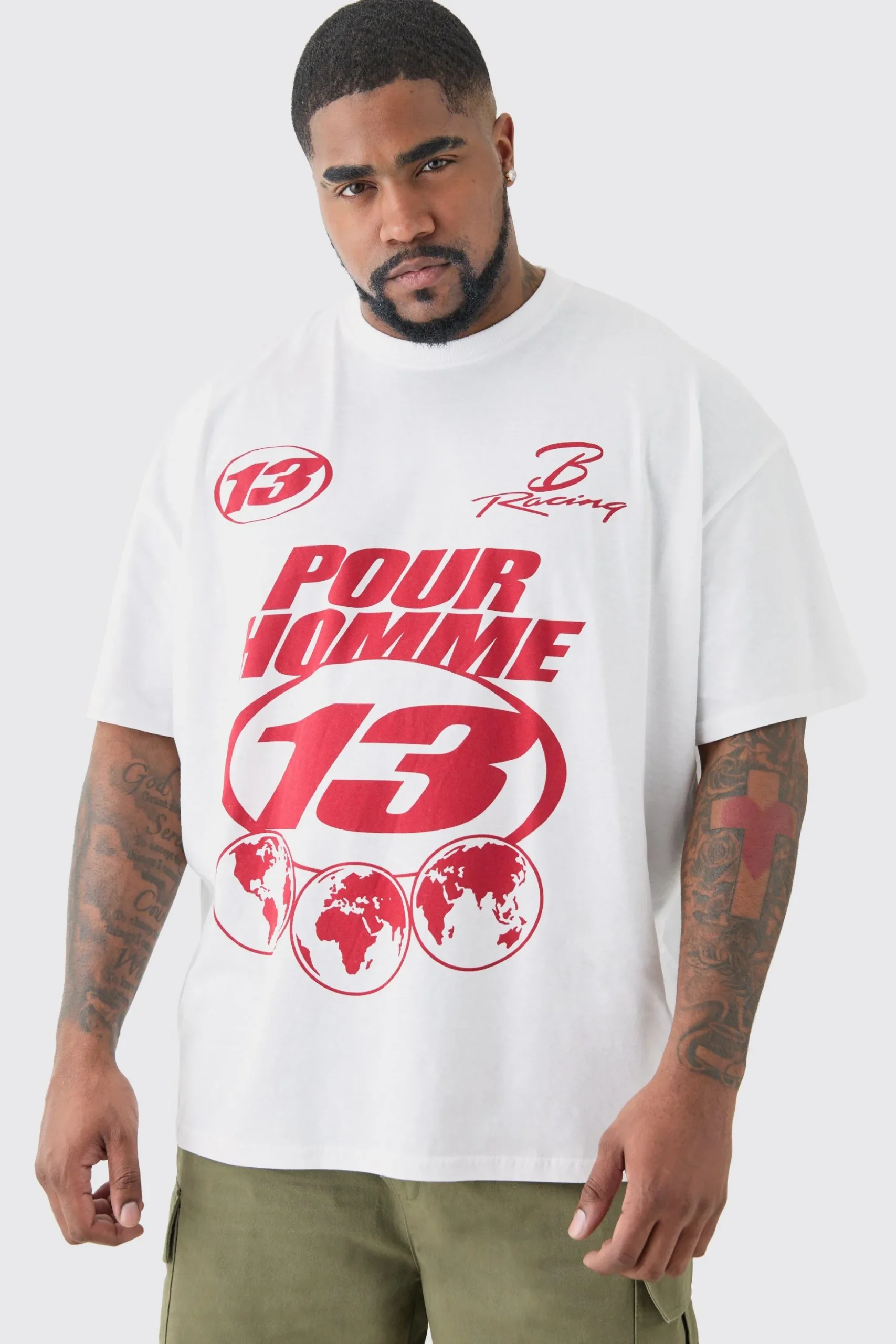 Plus Pour Homme Moto T-shirt In White | BoohooMAN UK
