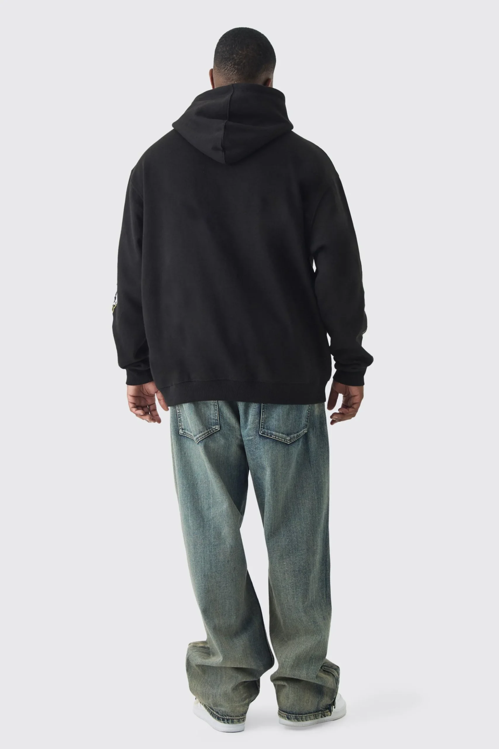 Plus Pour Homme Skull Print Oversized Hoodie | BoohooMAN UK