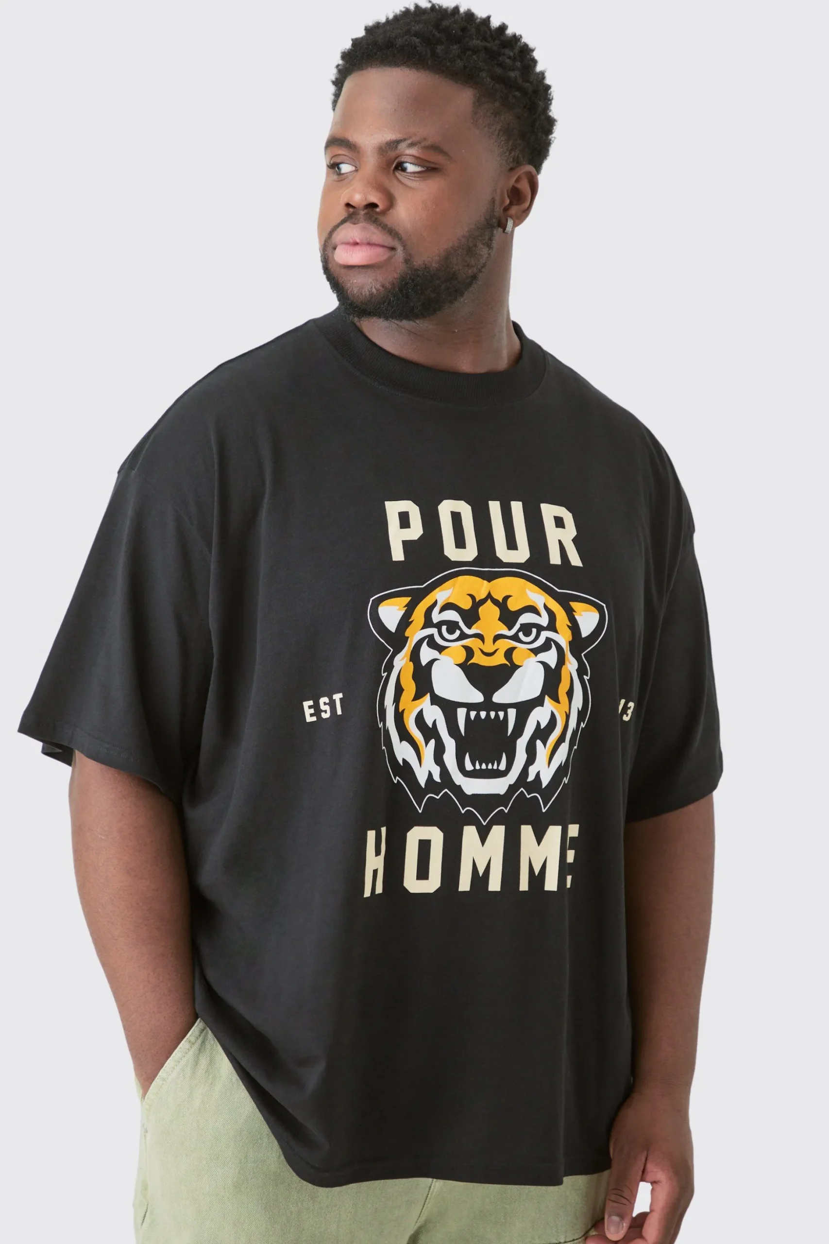 Plus Pour Homme Tiger Graphic Oversized T-shirt | BoohooMAN UK