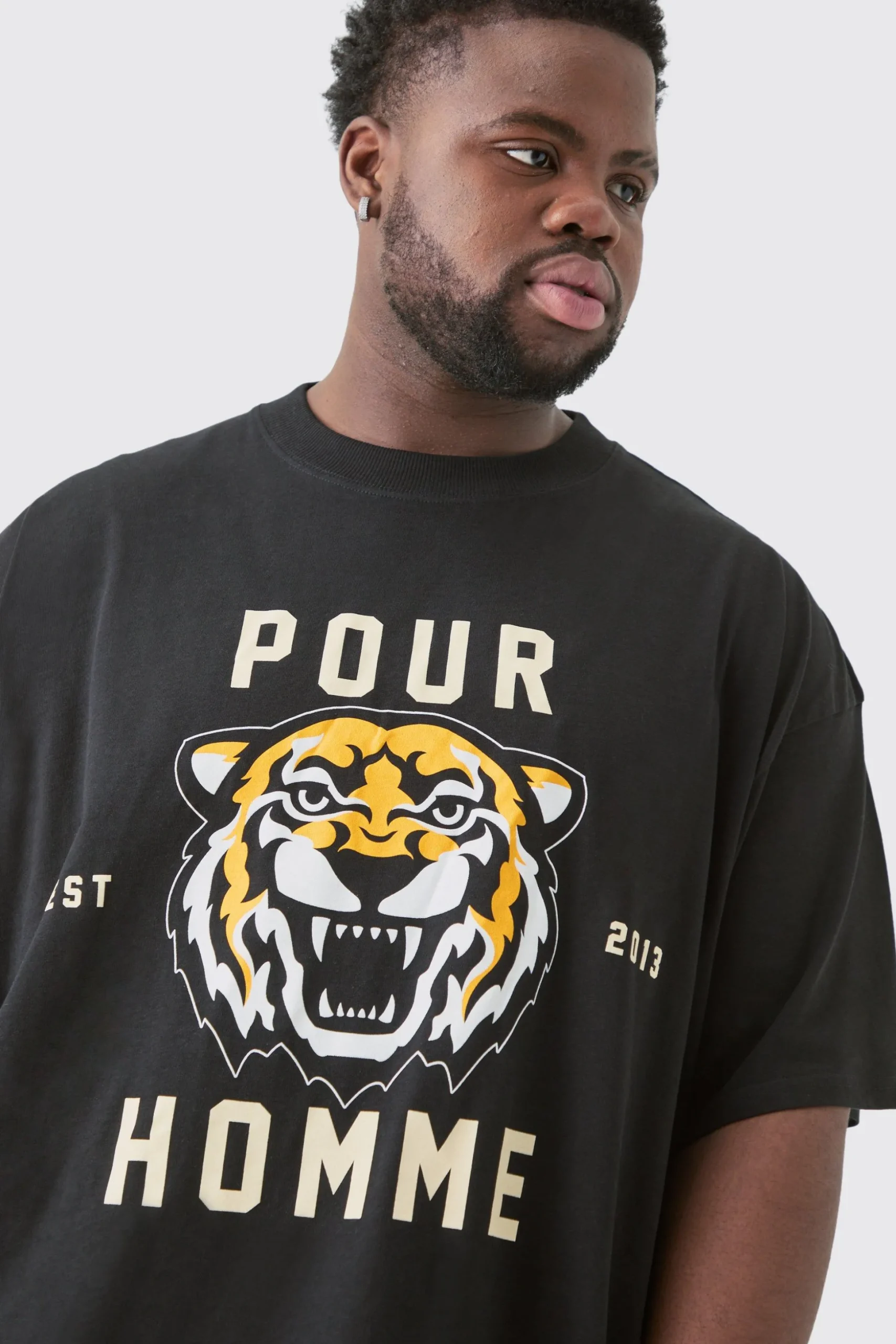 Plus Pour Homme Tiger Graphic Oversized T-shirt | BoohooMAN UK