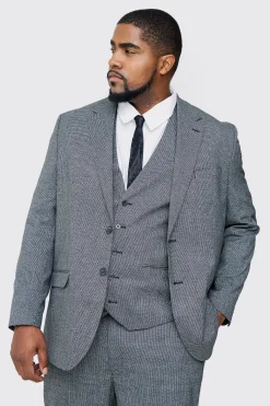 Plus Regular Fit Mini Dogtooth Suit In Grey | BoohooMAN UK