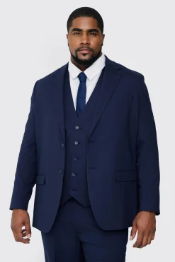 Plus Regular Fit Suit Jacket In Navy | BoohooMAN UK