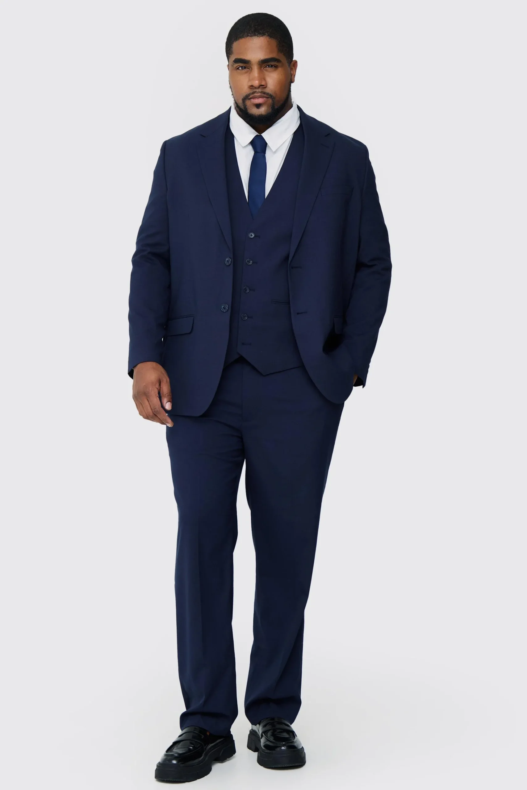 Plus Regular Fit Suit Trouser In Navy | BoohooMAN UK