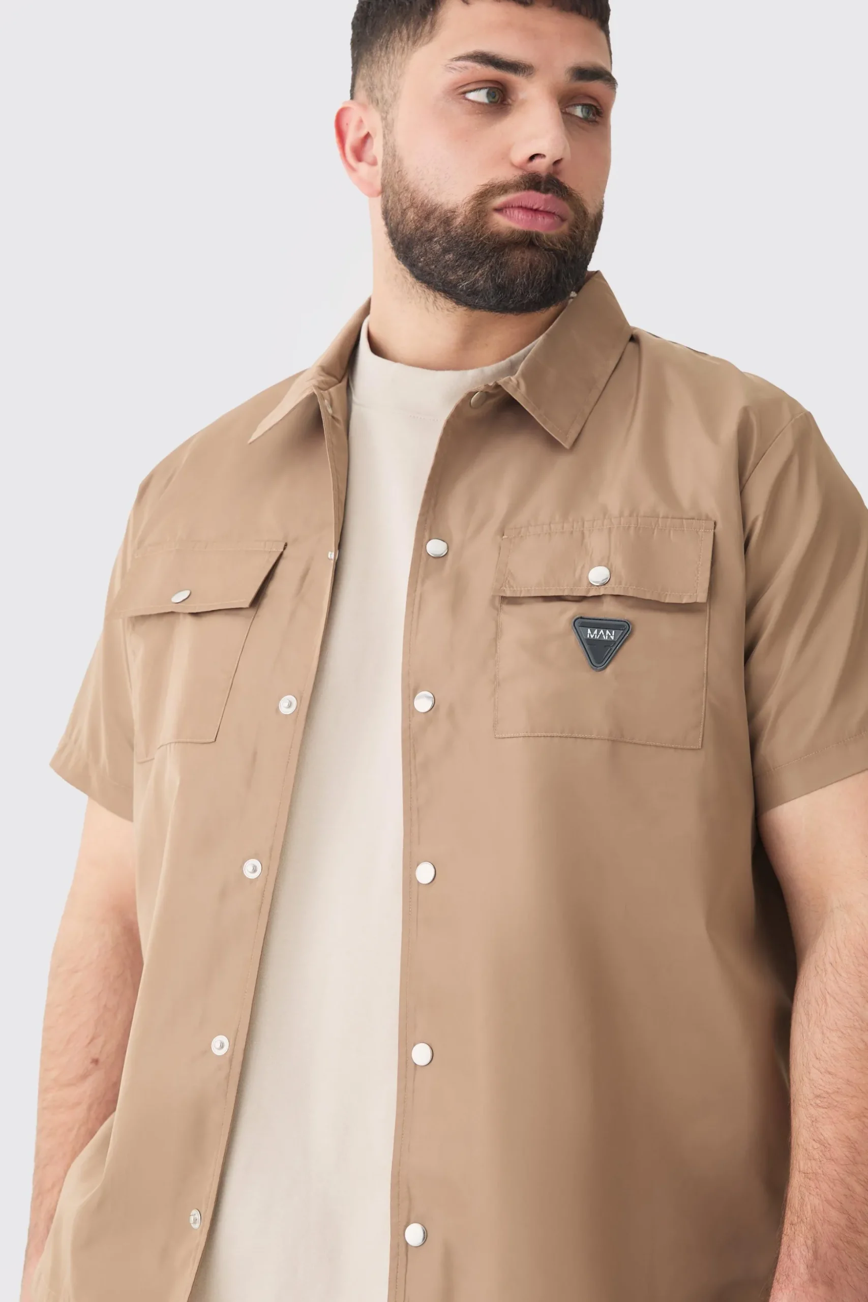 Plus Regular Patch Pocket Nylon Man Overshirt | BoohooMAN UK