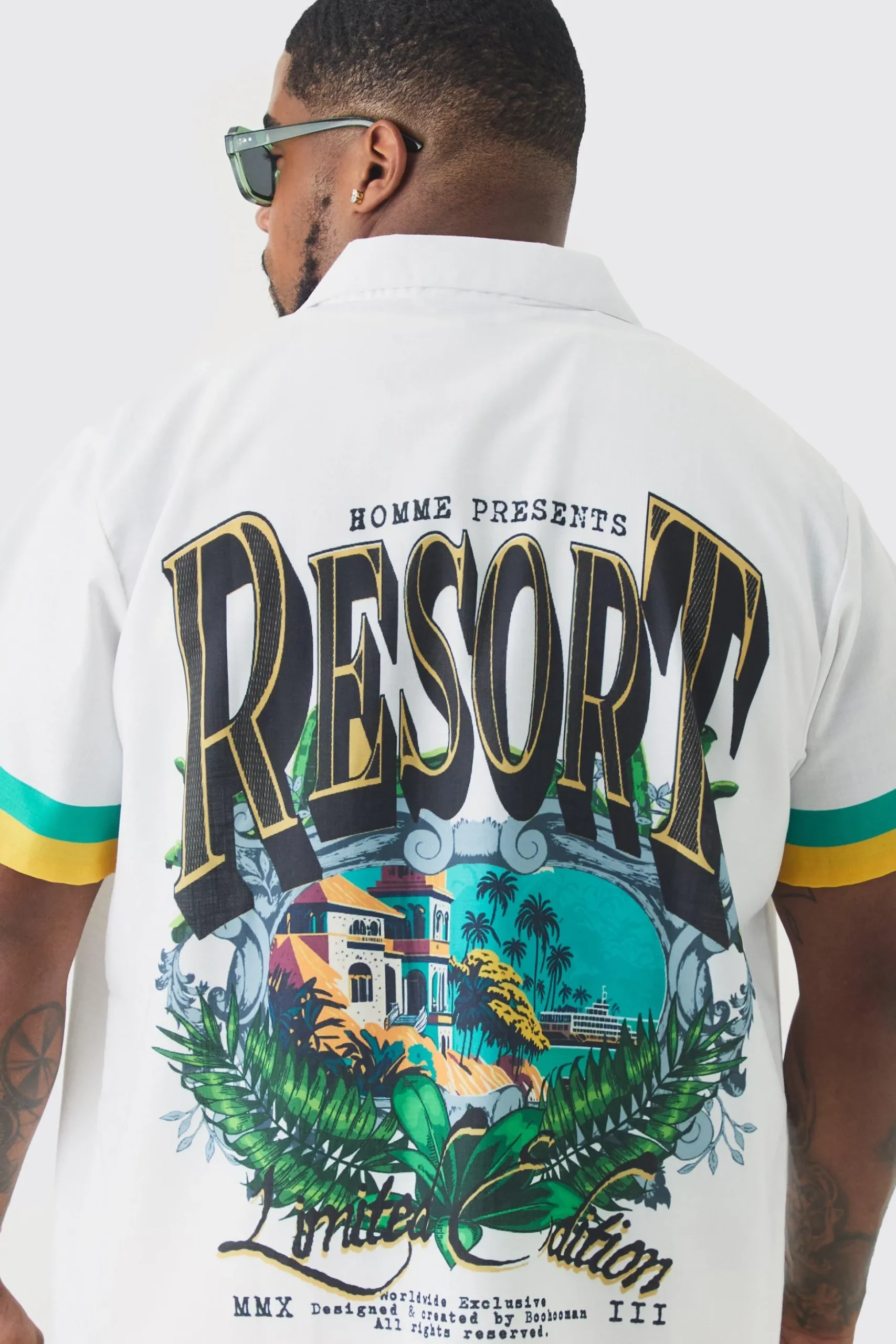 Plus Regular Resort Print Shirt & Swim Short Set In Yellow | BoohooMAN UK