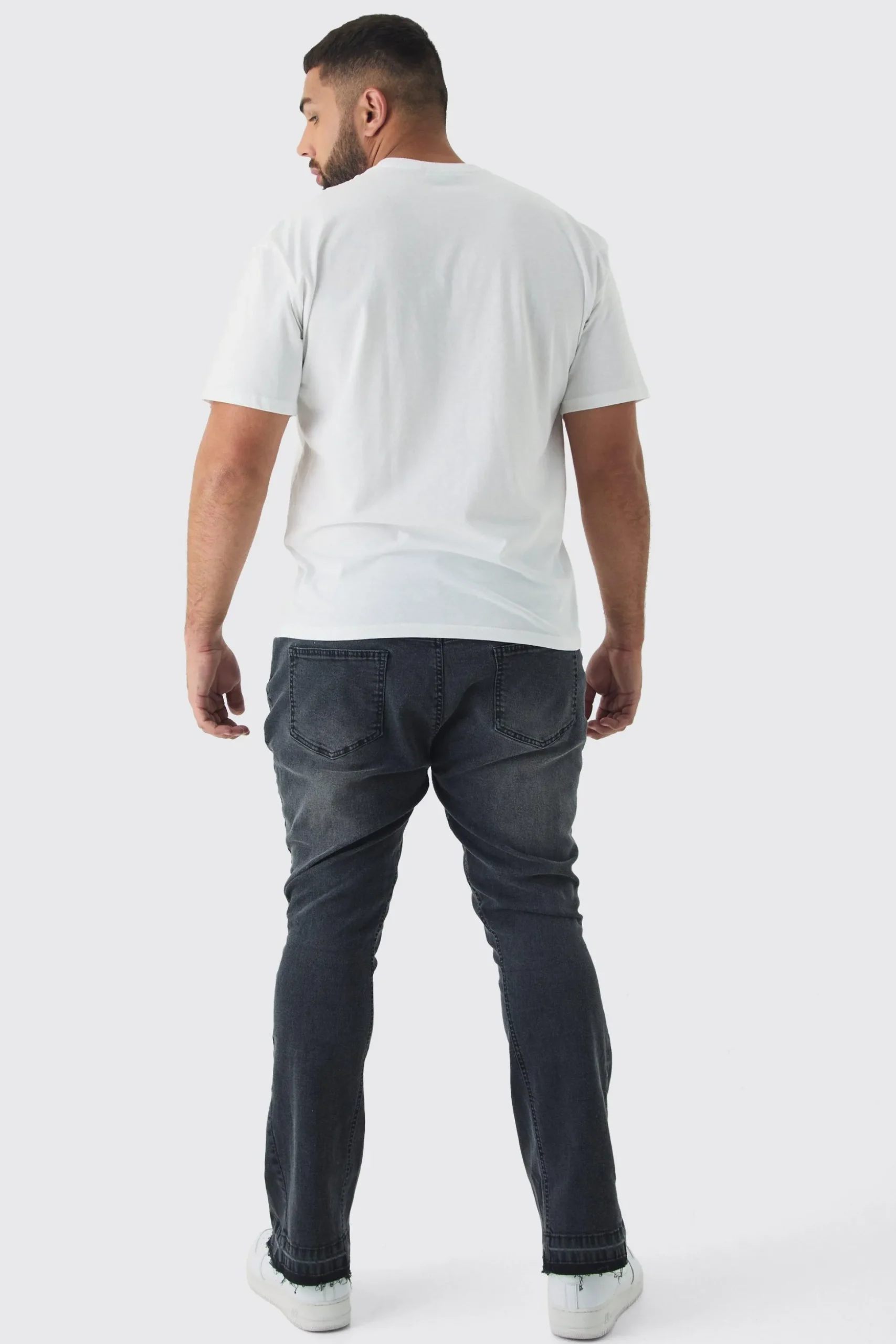 Plus Ripped Gusset Detail Stretch Skinny Flared Jeans | BoohooMAN UK