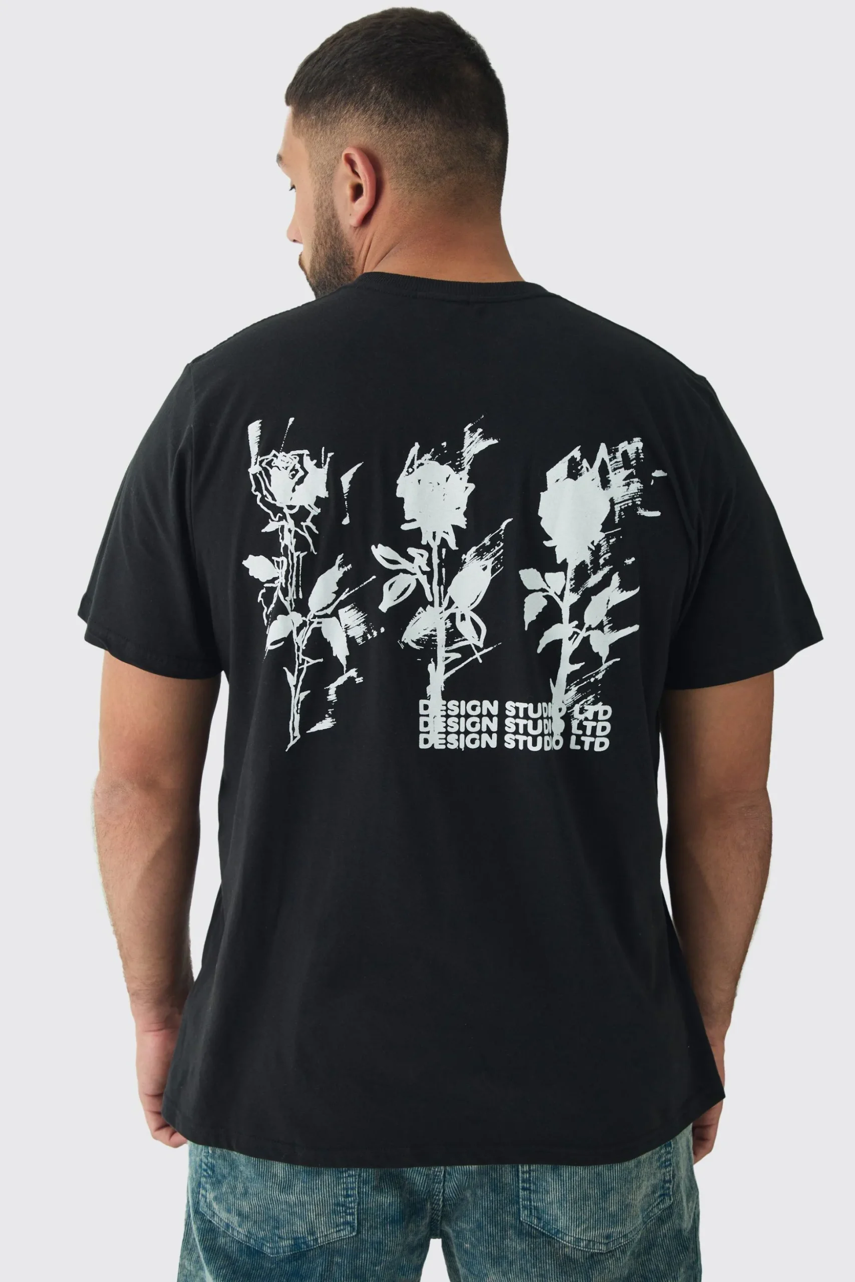 Plus Rose Design Washed Graphic T-Shirt | BoohooMAN UK