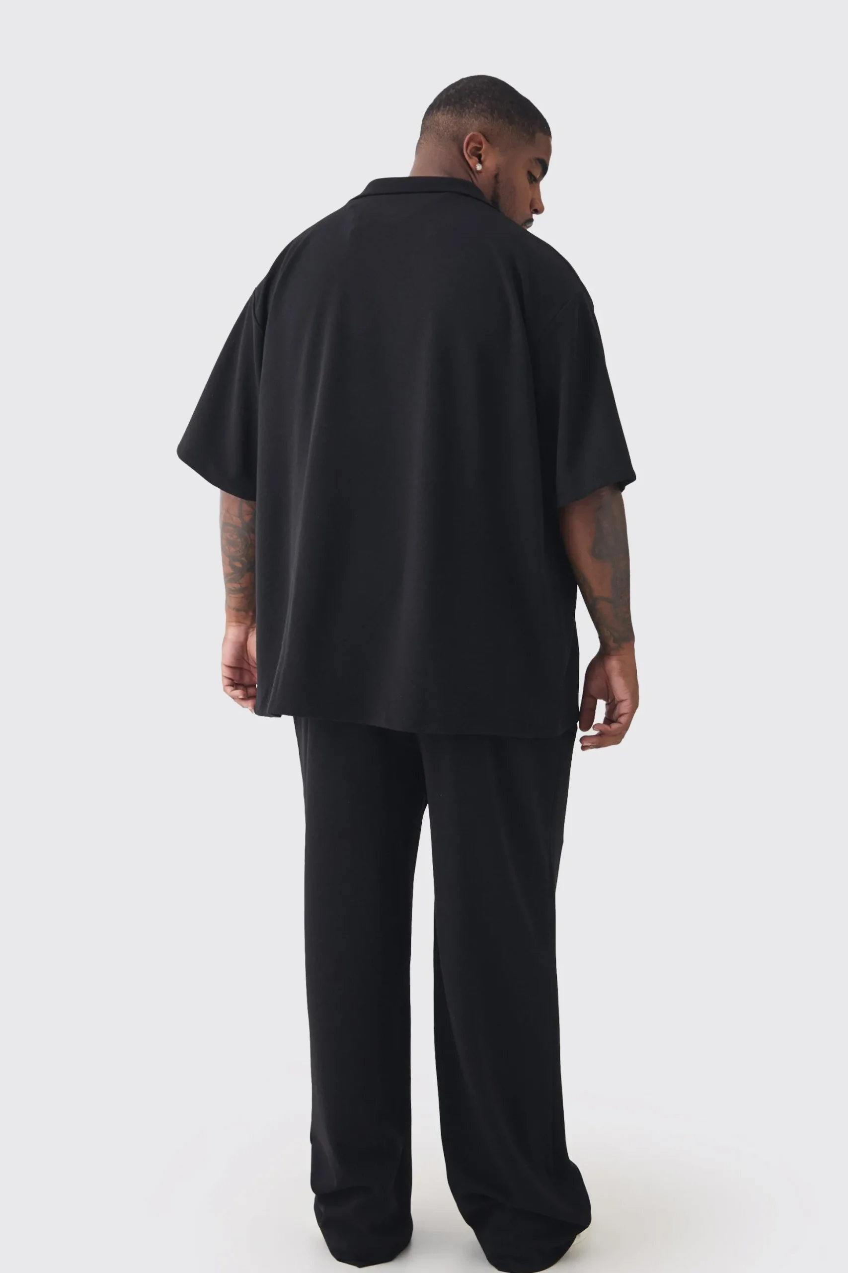 Plus Scuba Twill Oversized Shirt & Trouser Set | BoohooMAN UK