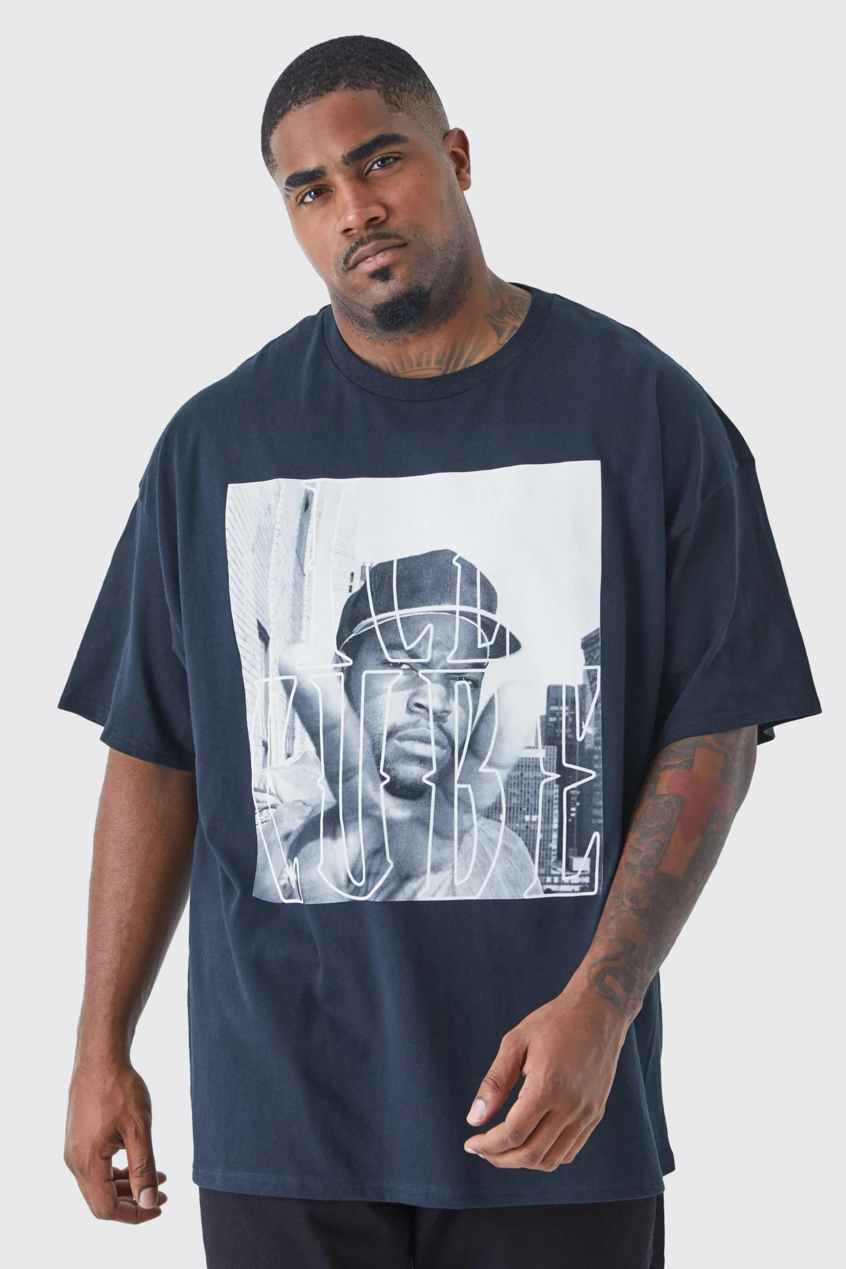 Plus Size Ice Cube Chest Print License T-shirt | BoohooMAN UK