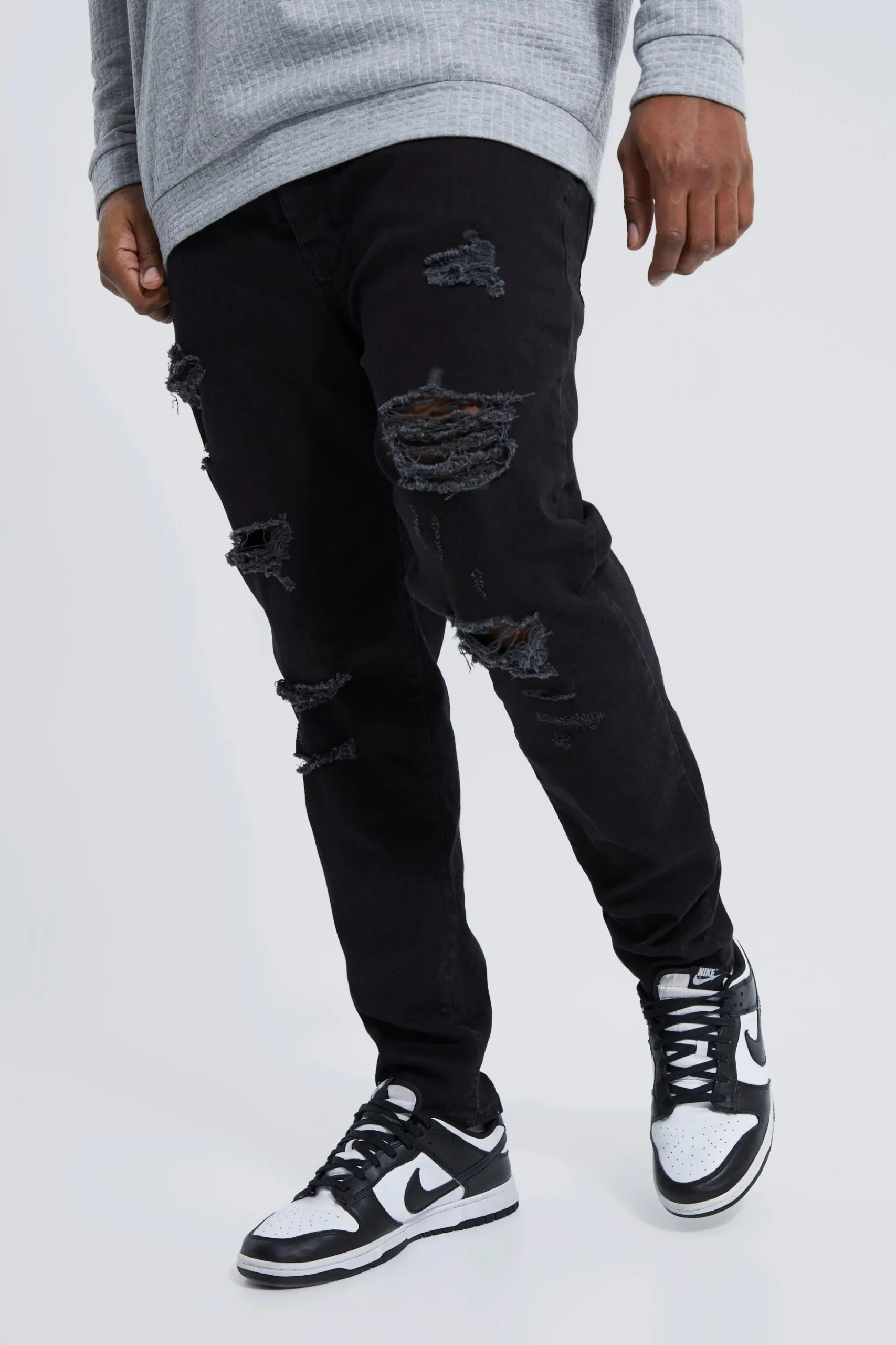 Plus Skinny Stretch All Over Rip Jeans | BoohooMAN UK
