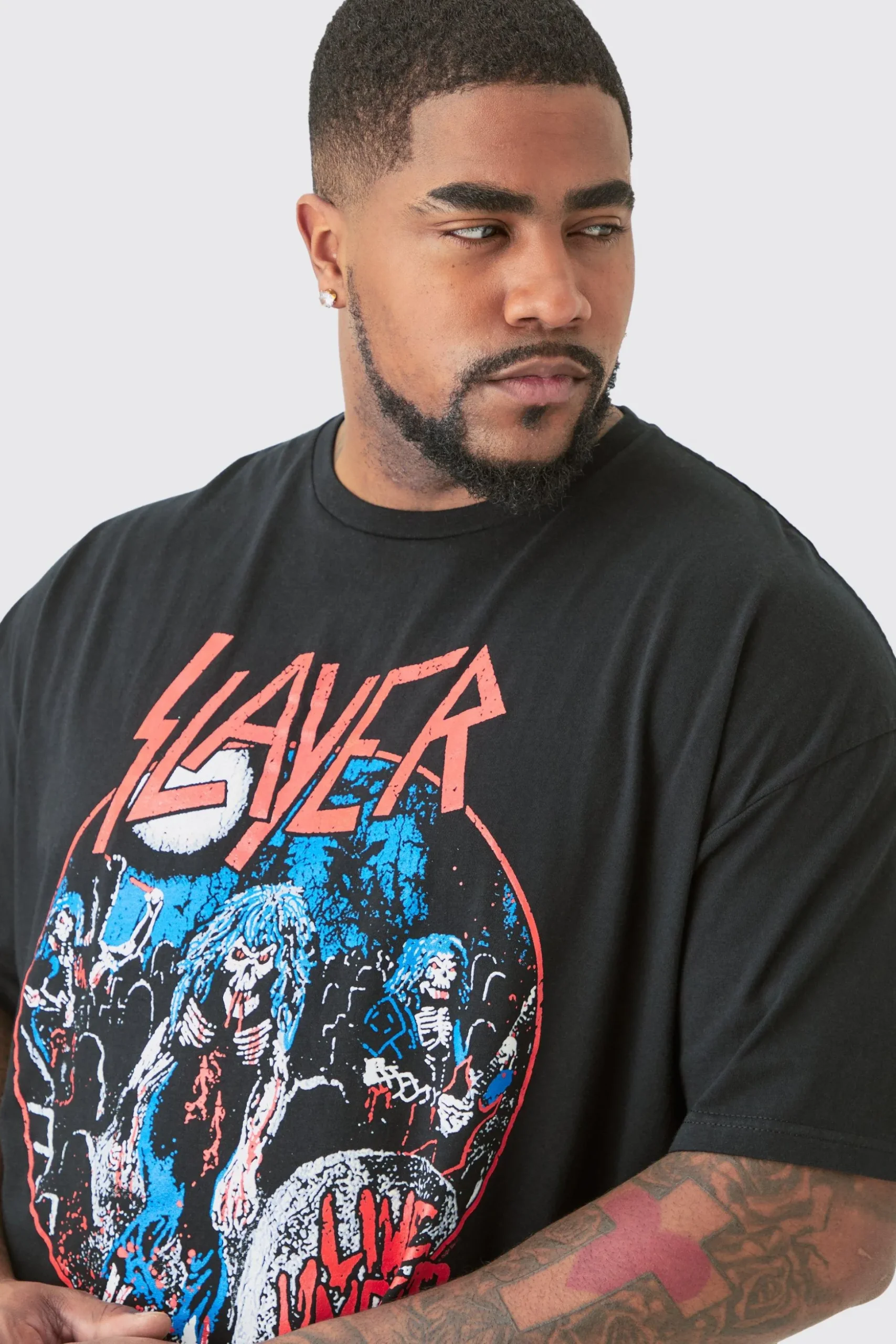 Plus Slayer License Print T-shirt | BoohooMAN UK
